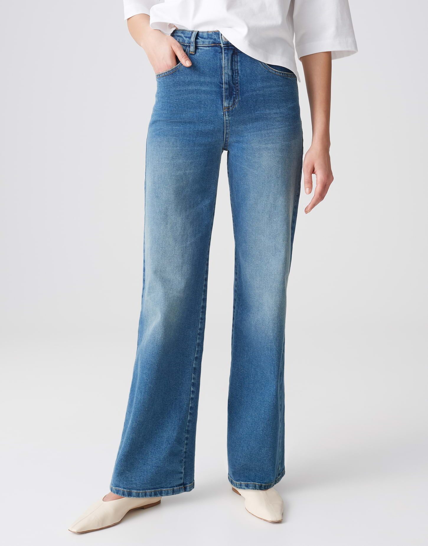 OPUS Weite Jeans MIVY High Rise Wide Leg mit Stretch-Anteil 5-Pocket-Design, authentische Waschung, elastischer Stoff