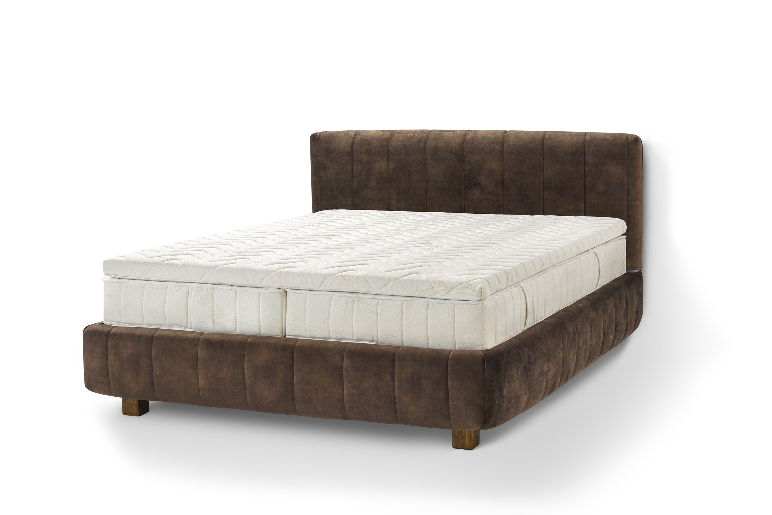 Letti Moderni Holzbett Bett Calma, hergestellt aus hochwertigem Massivholz Plüsch Chocolate