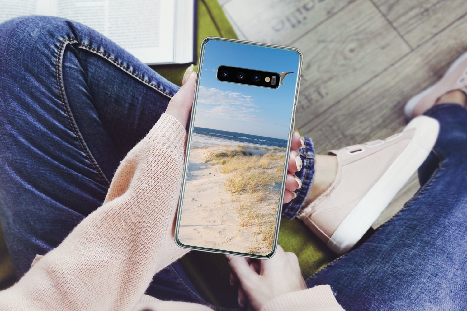 MuchoWow Handyhülle für Samsung Galaxy S10 Düne - Möwe - Strand - Meer - Sonne, Phone Case, Silikon, Schutzhülle Dünn