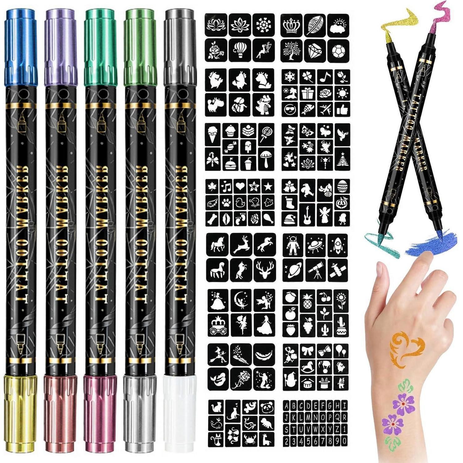 LuxusKollektion Kindertattoo Tattoo Stifte Set mit Schablonen