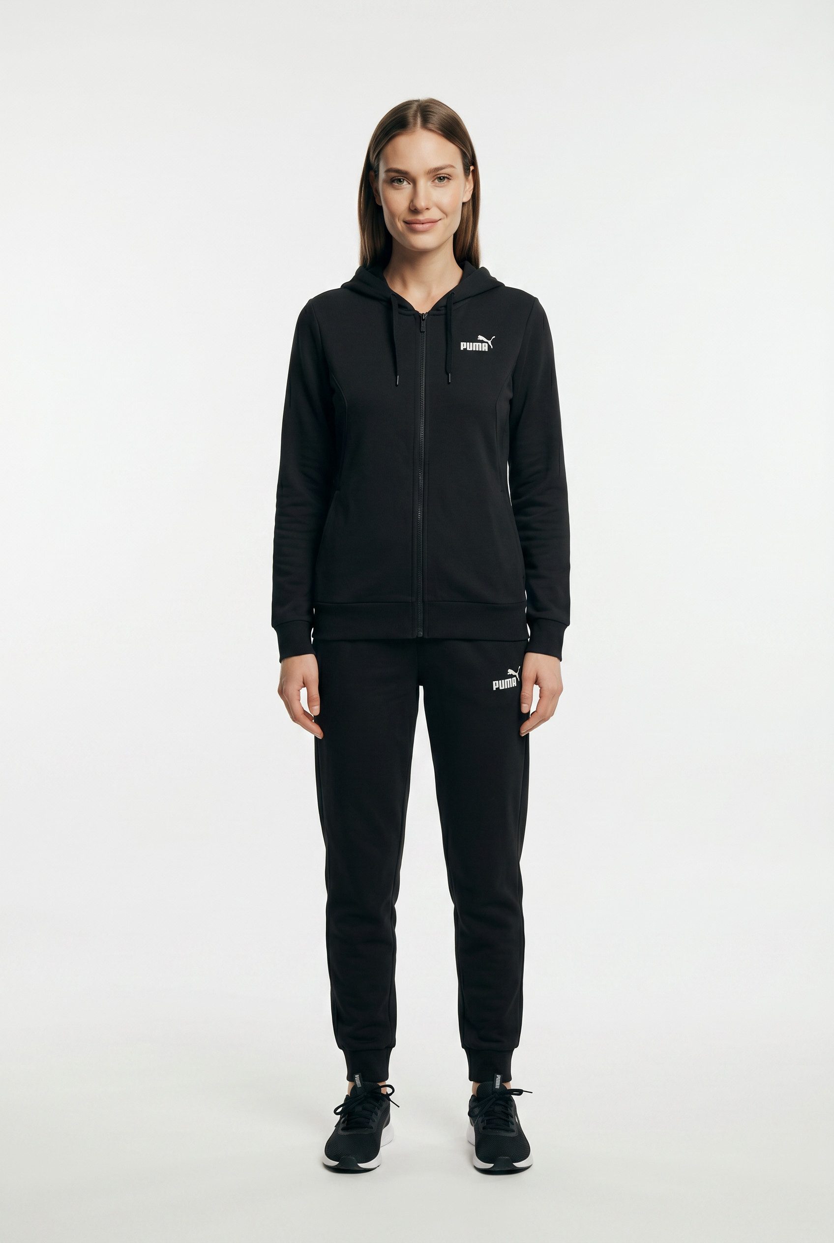 PUMA Trainingsanzug HOODED SWEAT SUIT FULL-ZIP FL CL (2-tlg), 2-teiliges Set, mit Kapuze, Langarm-Oberteil, aus Baumwollmischung