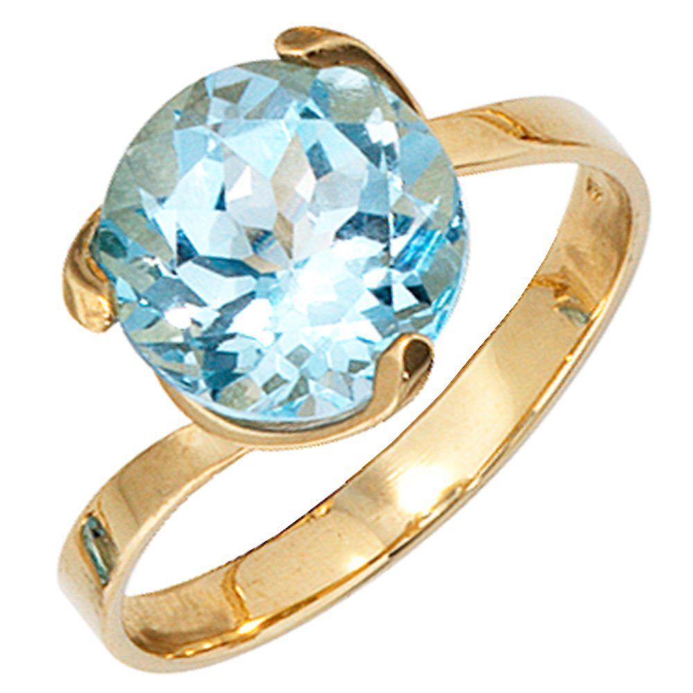 Schmuck Krone Fingerring Damen Ring Blautopas Damenring Fingerschmuck, Gold 585 hellblau Topas Gelbgold Gold 585