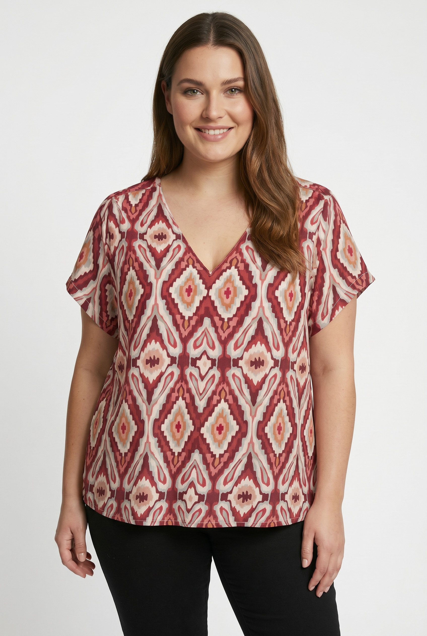 ONLY CARMAKOMA V-Shirt CARBELLY MIKASI SS V-NECK TOP AOP