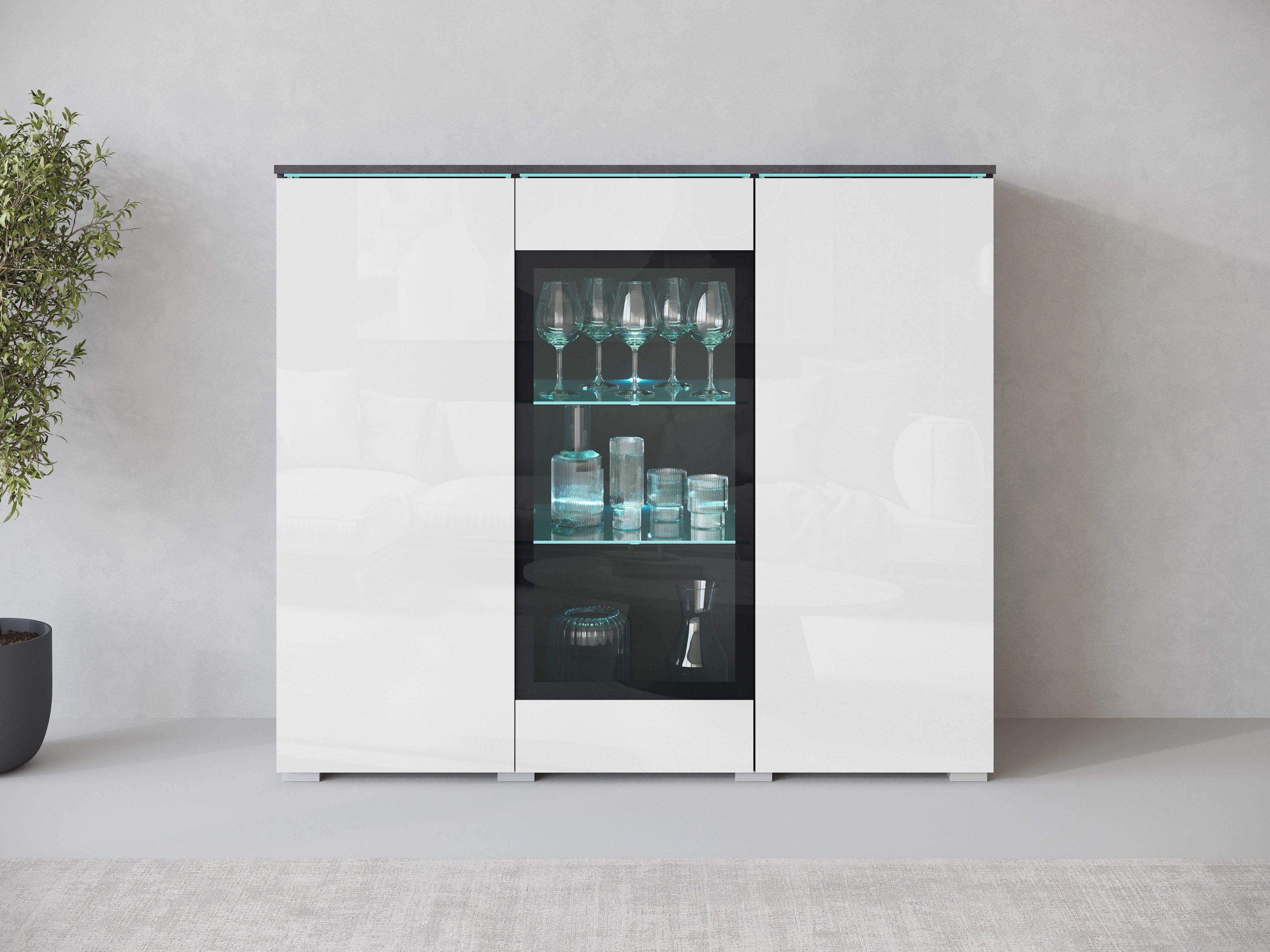 INOSIGN Highboard Vera, Highboard mit 4 Türen, 9 Fächern, verglasten Türen