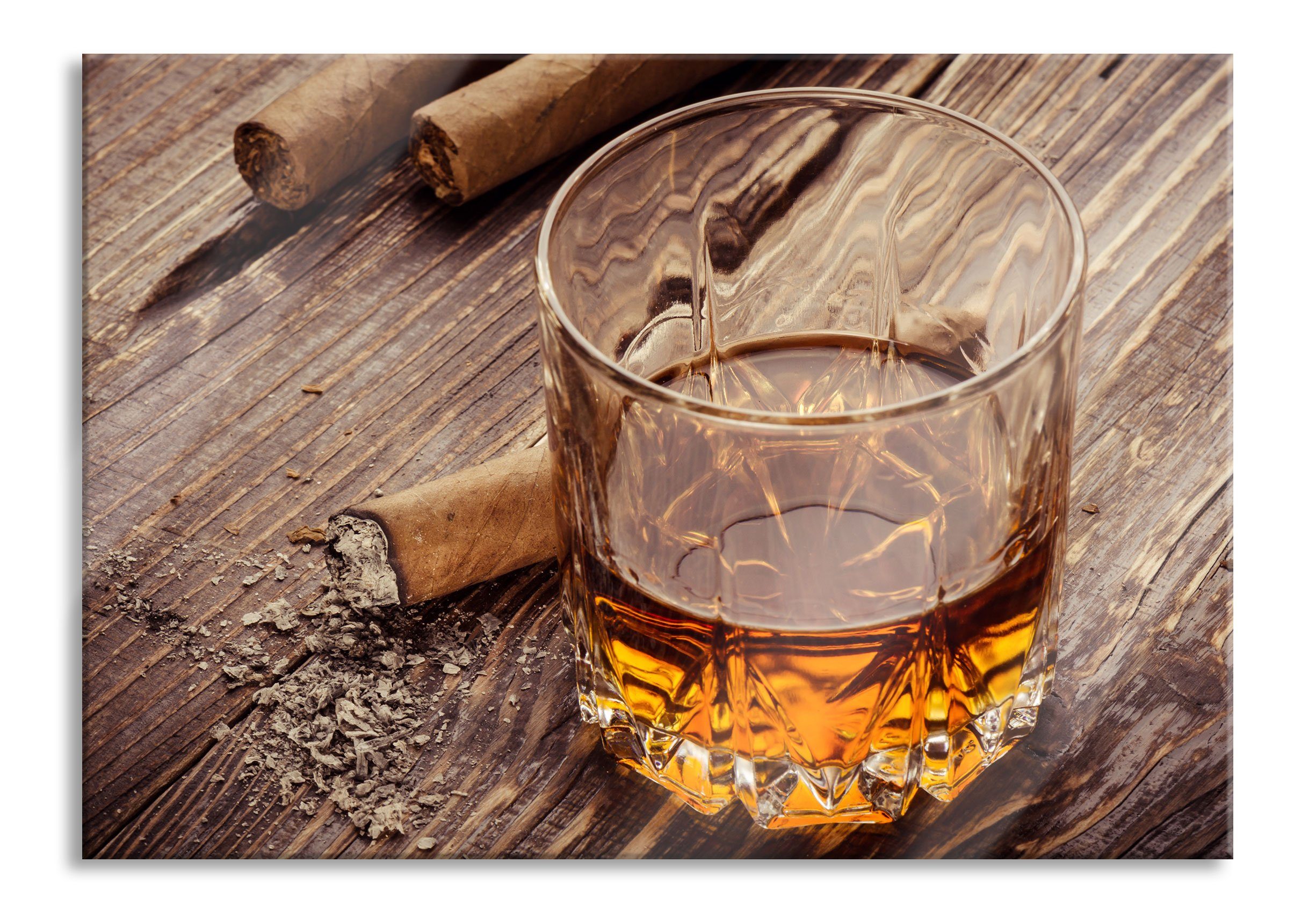 Pixxprint Glasbild Whisky mit Zigarre, Whisky mit Zigarre (1 St), Glasbild aus Echtglas, inkl. Aufhängungen und Abstandshalter