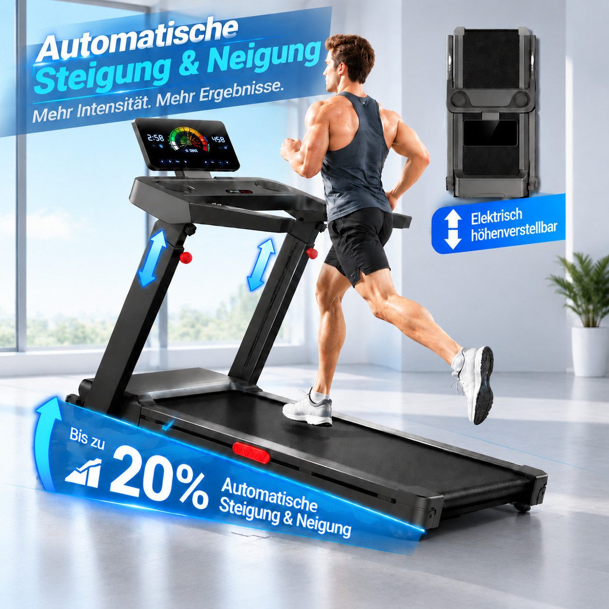 BAYMATE Laufband mit automatischer Steigung (3,5 HP Motor, bis 181 kg Belastung,