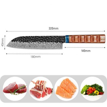 KingLux Santokumesser Damast Santokumesser Küchenmesser aus VG10 Damaststahl Holzgriff