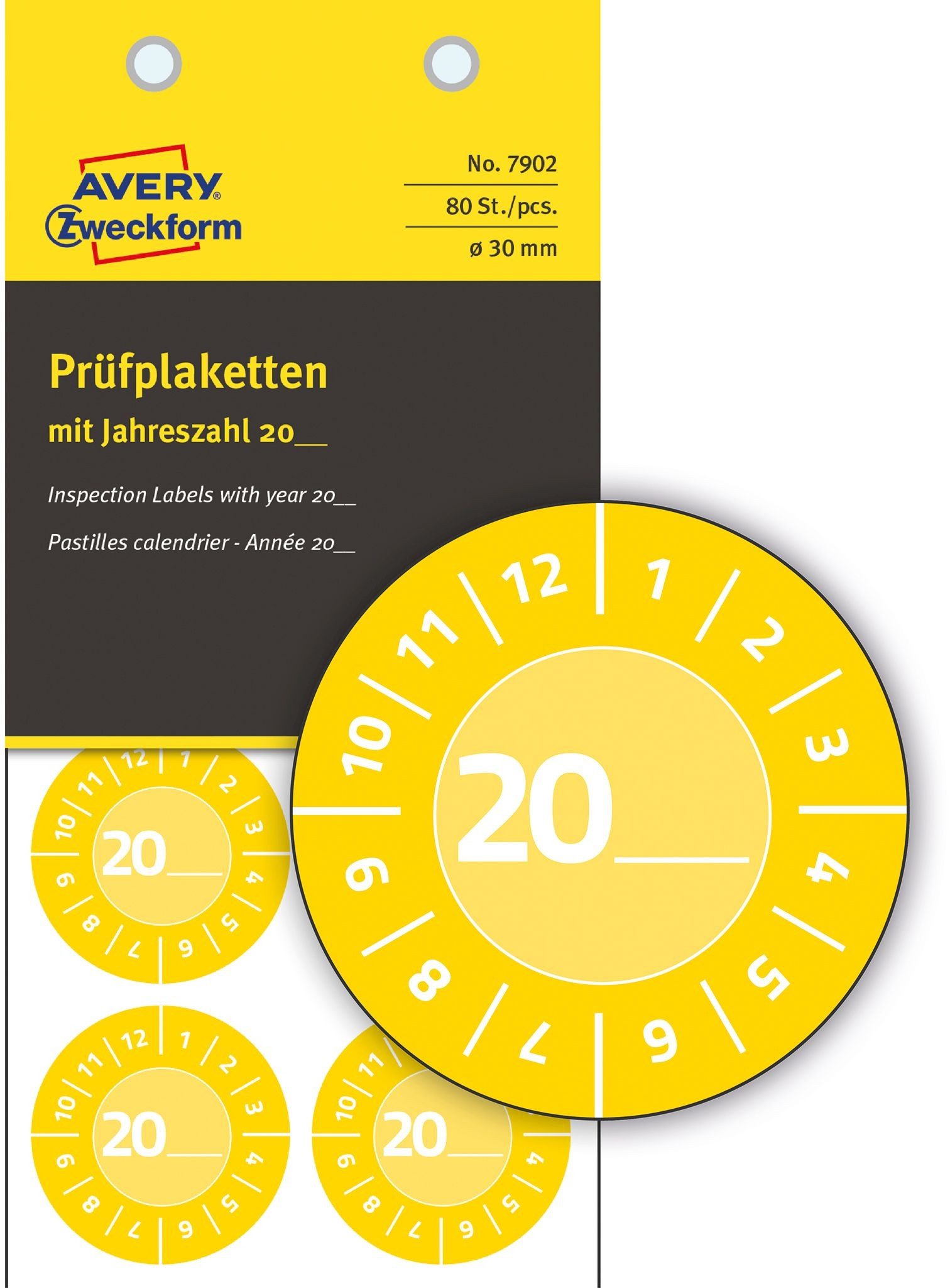 Avery Zweckform Ярлики Prüfplaketten Jahreszahl 20__ Vinyl 30mm 10 Bogen/80 Ярлики gelb