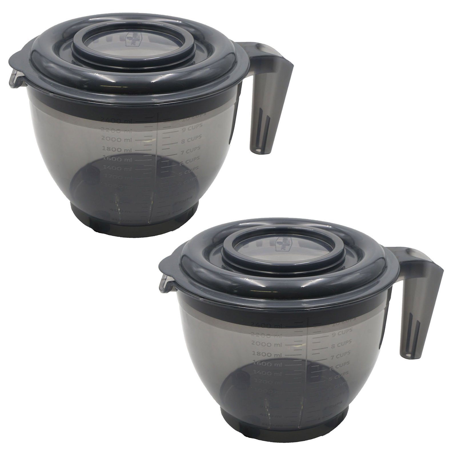 HAC24 Rührschüssel Küchenschüssel mit Deckel Messbecher Schüssel Rührbecher  Teigschüssel Spritzschutz, PP Kunststoff, (Set, 2-tlg), 2,5 liter, Grau