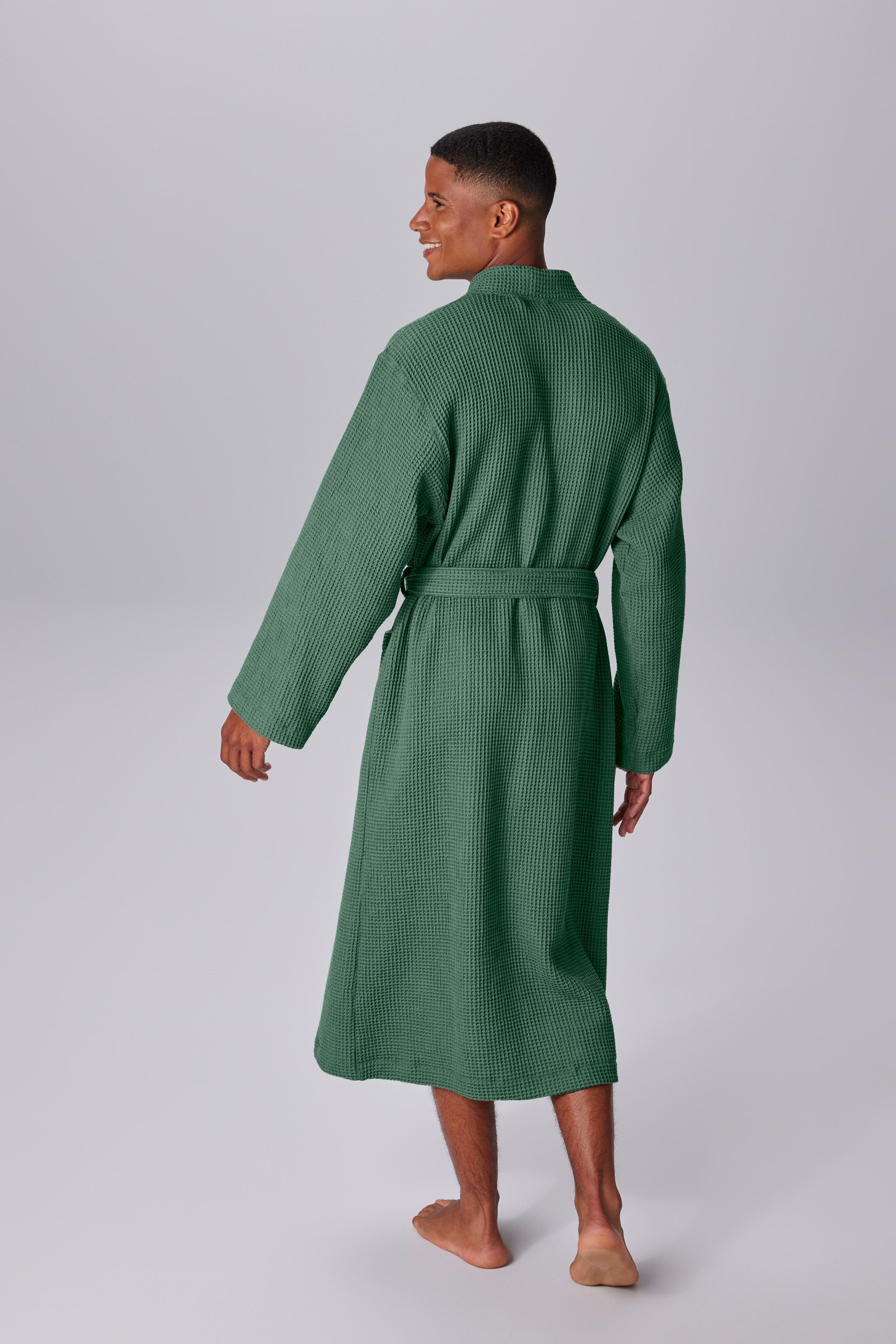 my home Unisex-Bademantel Inga, Waffelpiqué, leicht, ideal für Sauna & Spa, Hotelbademantel, Langform, Baumwolle, Kimono-Kragen, Gürtel, kleines Packmaß, Taschen, Damen & Herren, S-3XL, Morgenmantel