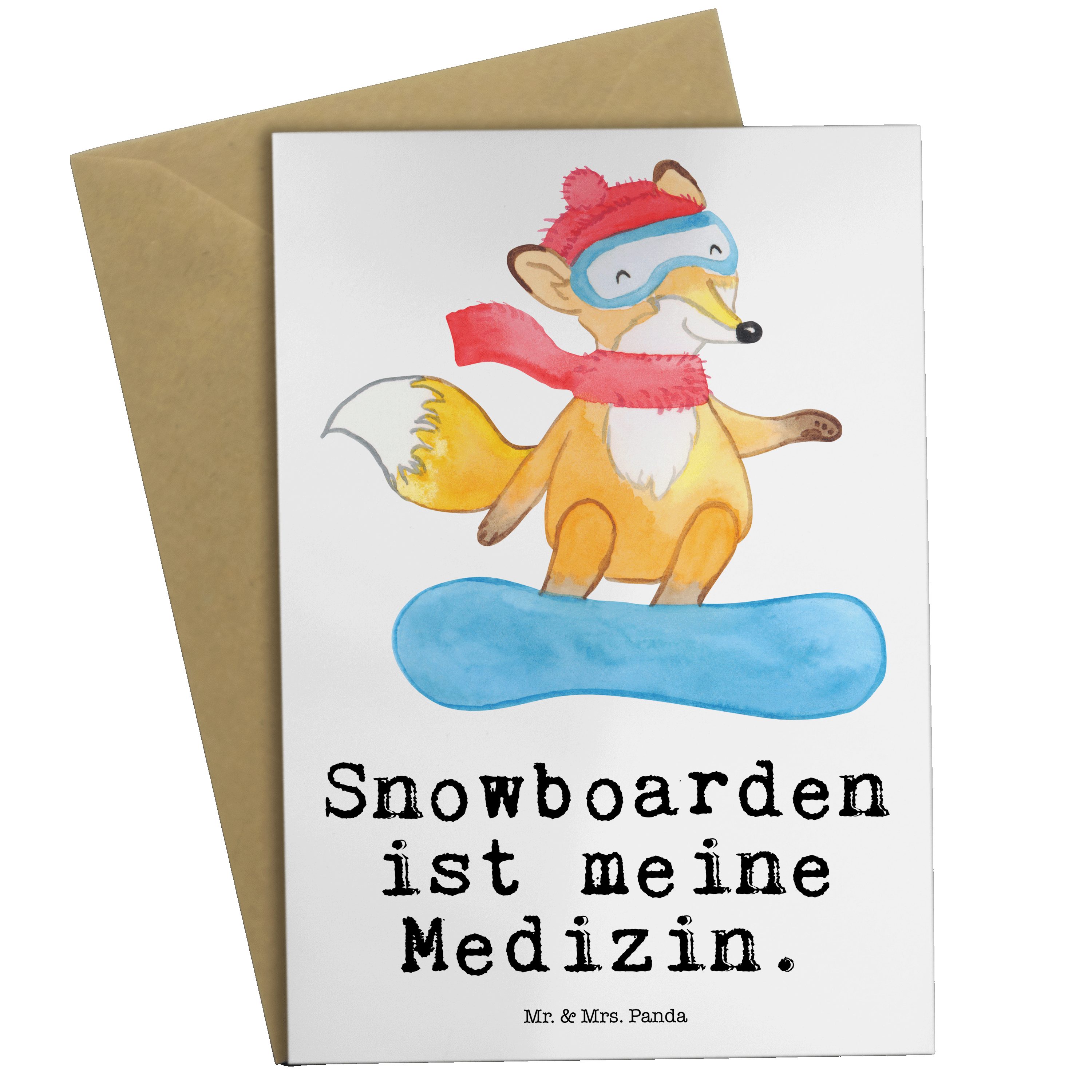 Mr. & Mrs. Panda Grußkarte Fuchs Snowboarden Medizin - Weiß - Geschenk, Glückwunschkarte, Winter | Grußkarten