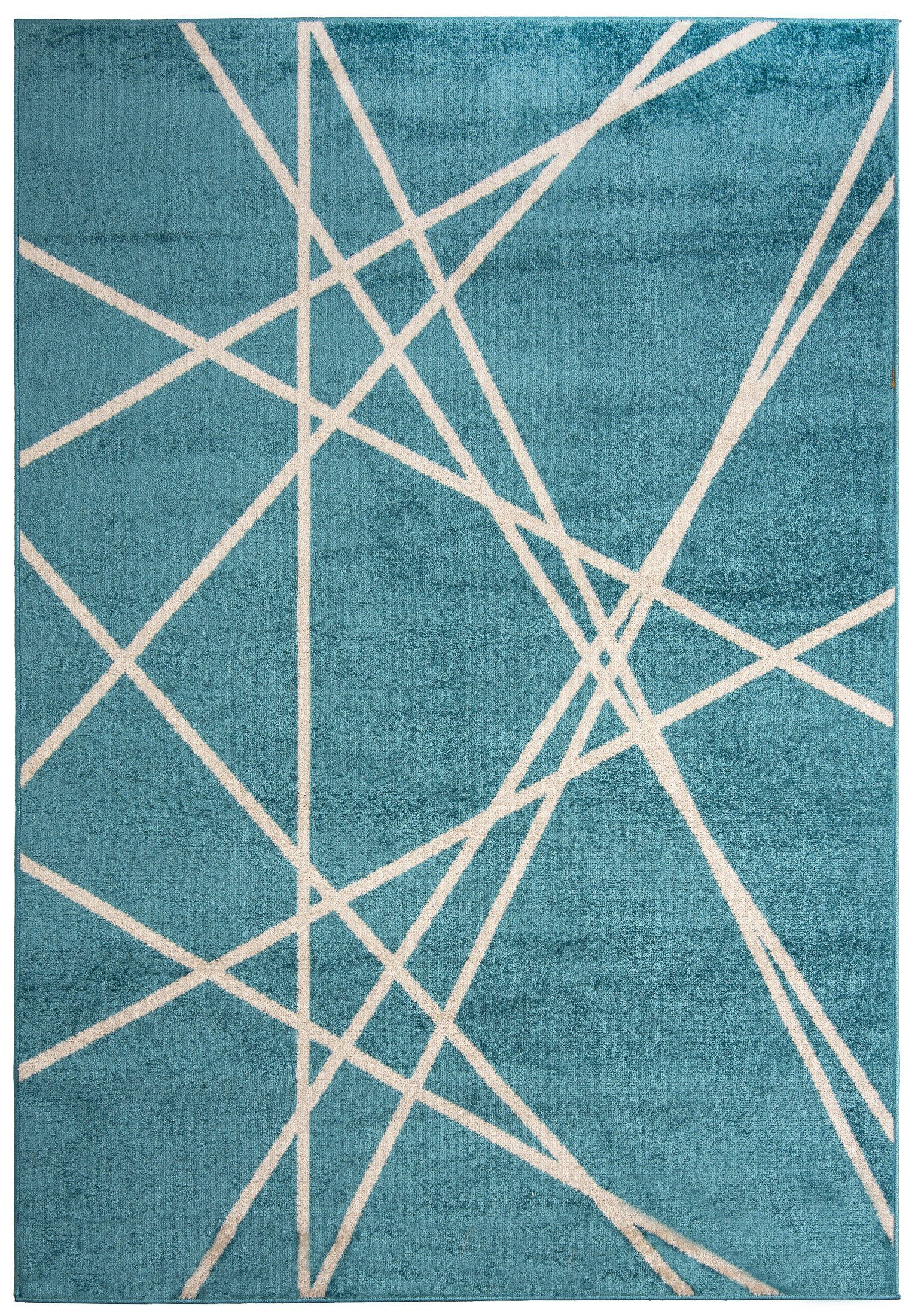 Designteppich Modern Teppich Geometrisch Muster Blau Türkis farbe - Kurzflor, Mazovia, 80 x 150 cm, Geeignet für Fußbodenheizung, Höhe 7 mm, Kurzflor