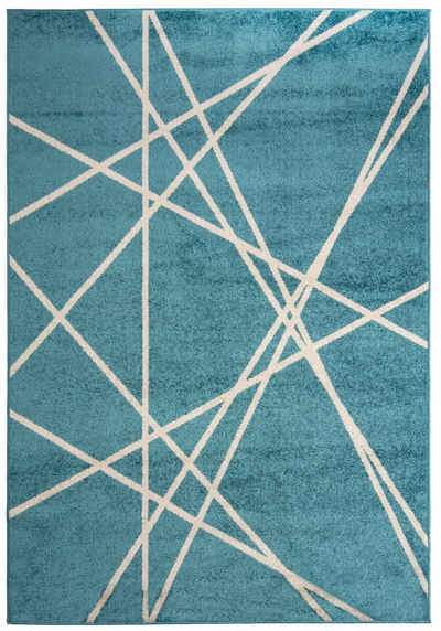 Designteppich Modern Teppich Geometrisch Muster Blau Türkis farbe - Kurzflor, Mazovia, 250 x 350 cm, Geeignet für Fußbodenheizung, Höhe 7 mm, Kurzflor