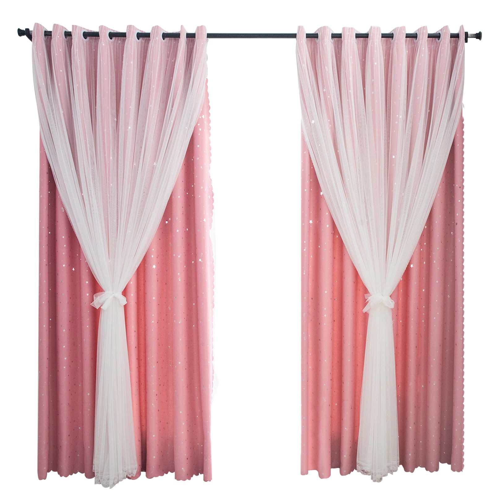 Rosnek Gardine Sterne Fenster Vorhang, Bogen Garn Tüll, Doppellagig,Hollow- günstig online kaufen