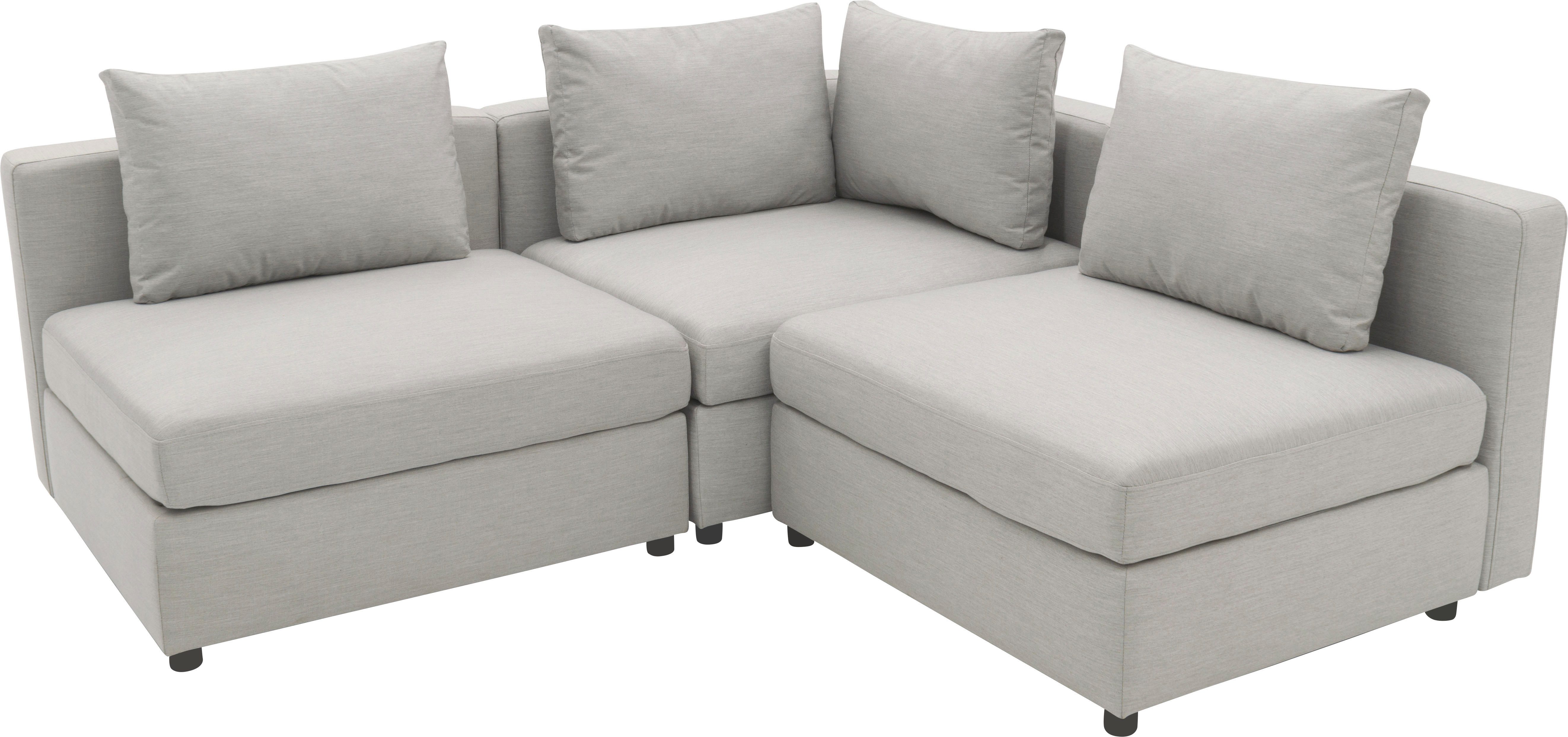 DOMO collection Ecksofa Solskin, individuell erweiterbar/kombinierbar L-Form, mit losen Kissen. Rücken- und Seitenteile als Stecksystem.