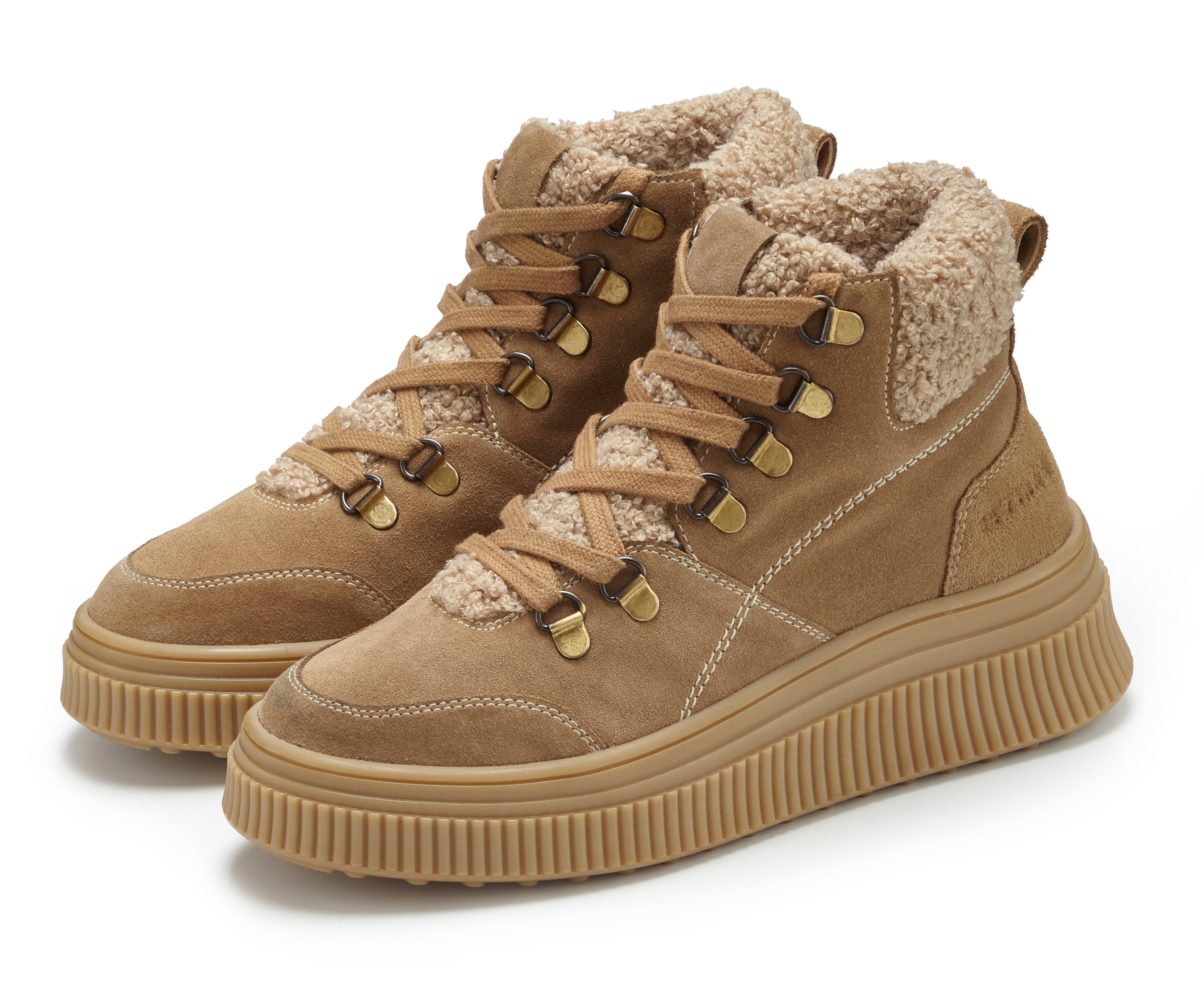 Elbsand Stiefel, Boots, Winterboots, Lederstiefelette, Lederboots Stiefelette NEU aus hochwertigem Veloursleder mit Teddyfell und Plateausohle