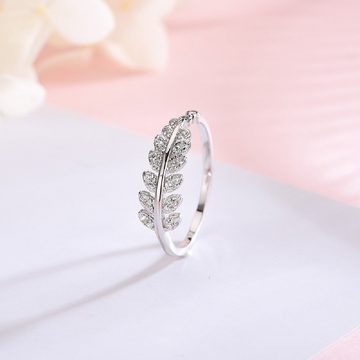 Eyecatcher Silberring Sterling Silber Blätter Zweig Ring mit Zirkonia, Größenverstellbar, Olivenbaum Blätter Ring
