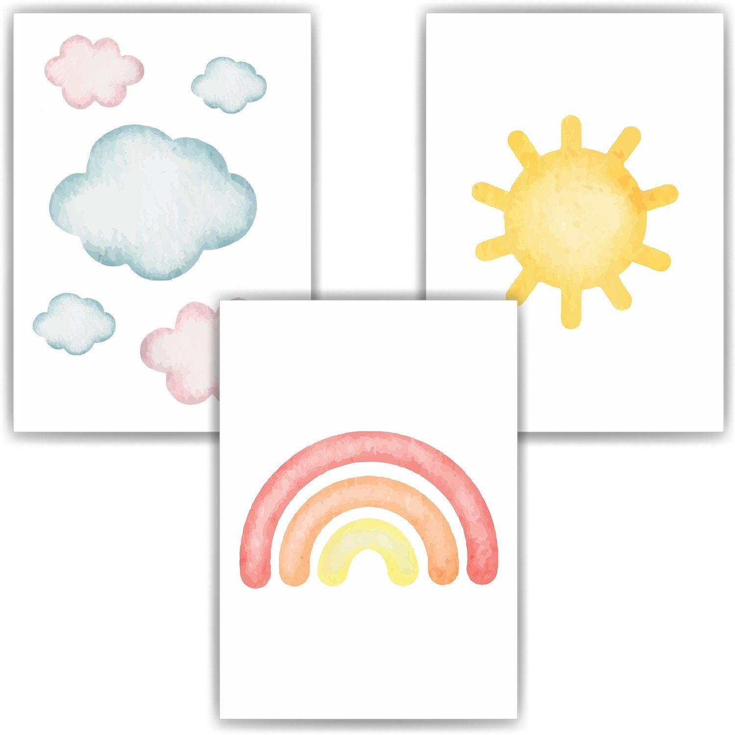 Tigerlino Poster Wolken Regenbogen Sonne 3er Set Kinderzimmer Wandbilder Deko