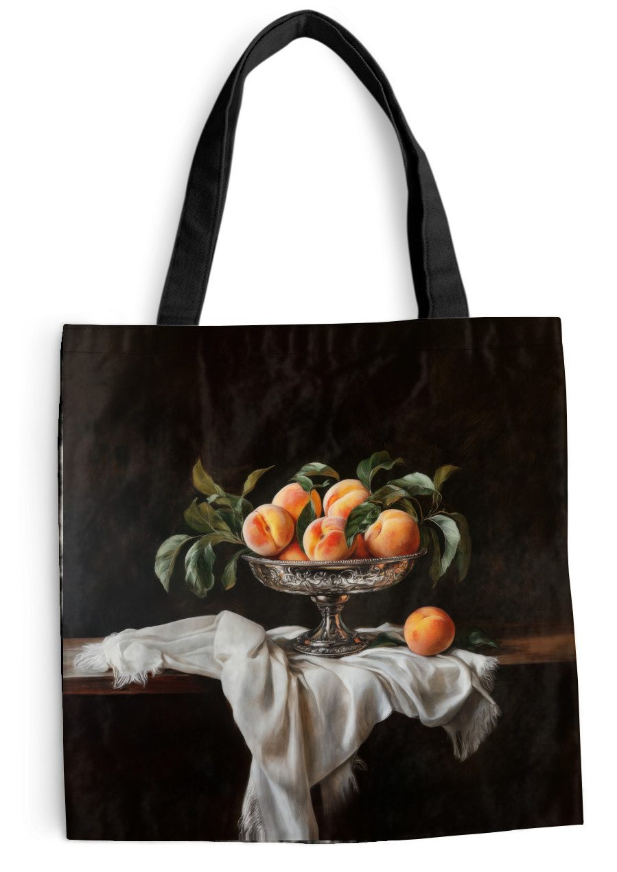 MuchoWow Shopper Stillleben - Pfirsiche - Vintage, Handtasche, Damen und Herren, Schultertasche, Umhängetasche, Tote Bag
