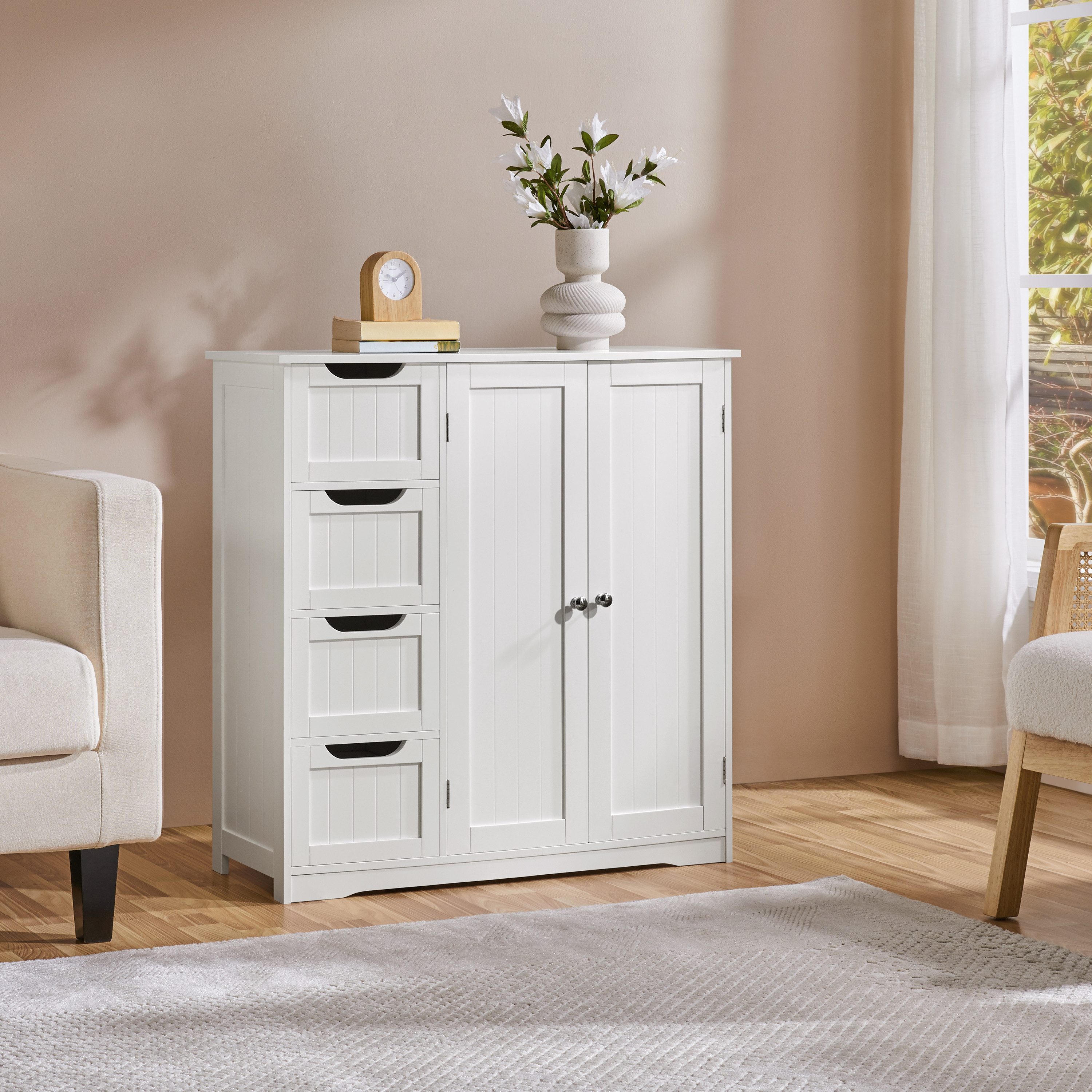 Yaheetech Badkommode Unterschrank mit Schubladen, Badezimmerschrank Badschrank Bodenschrank, Weiß