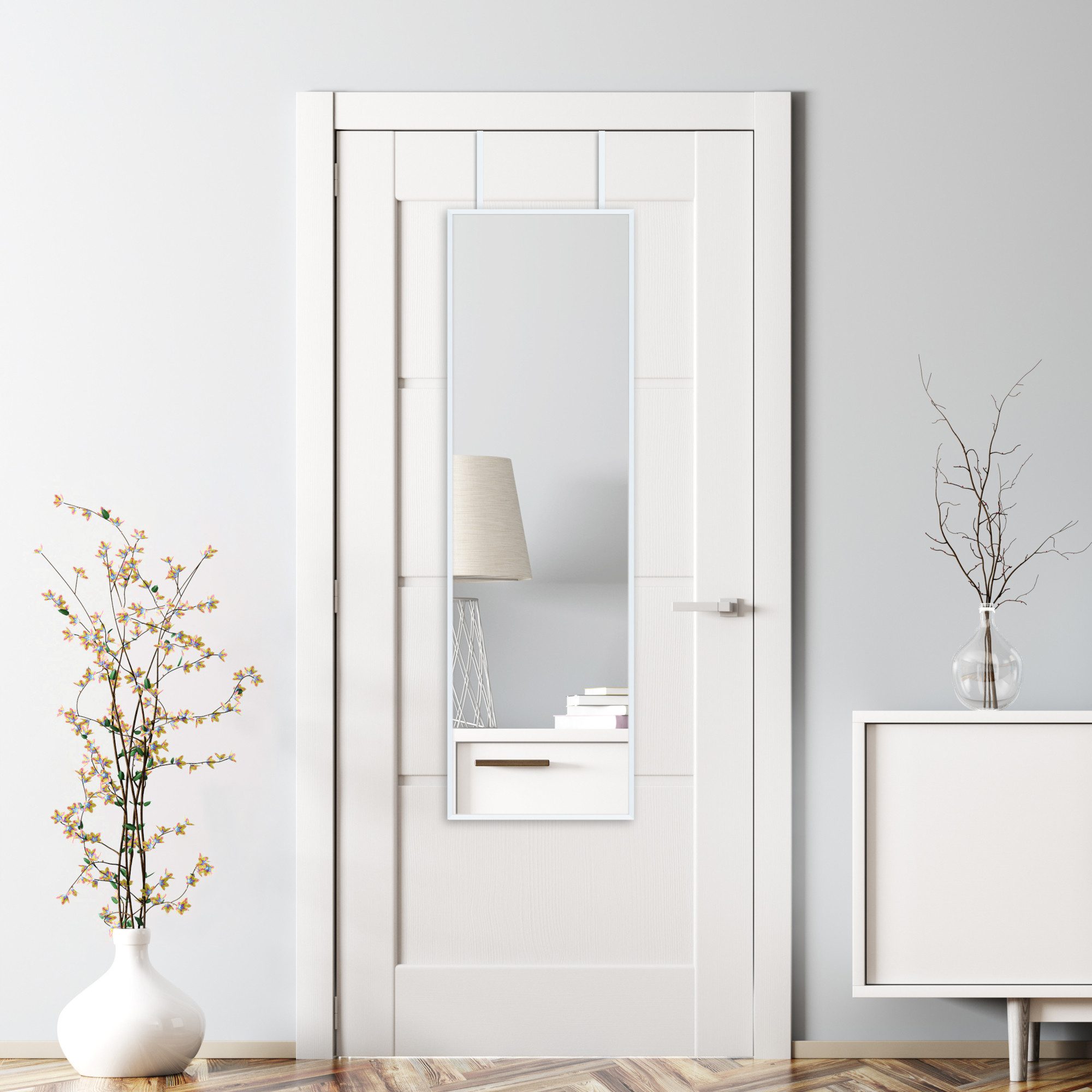 en.casa Ganzkörperspiegel, »Lesina« Türspiegel mit Hängehaken Aluminium 120x37cm Weiß