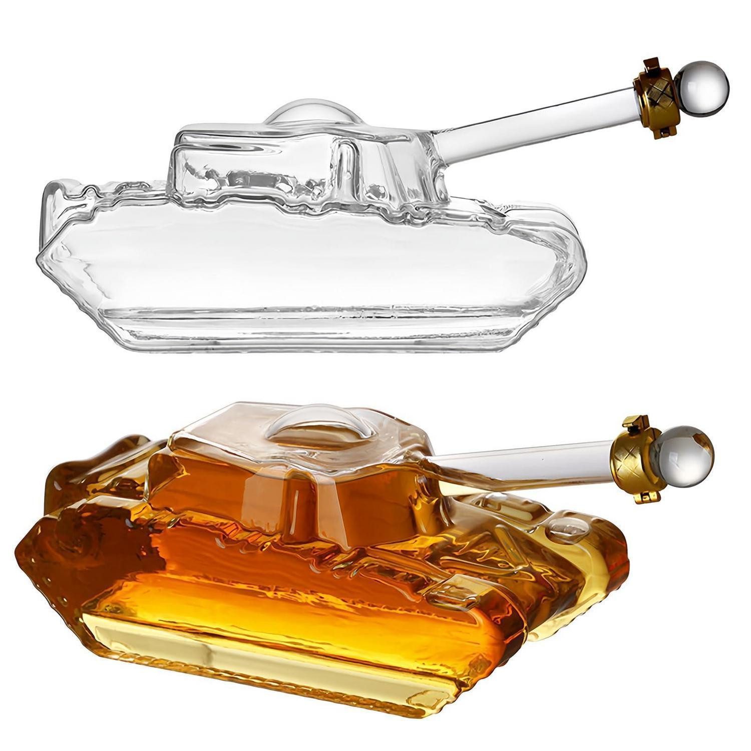 LuxusKollektion Dekanter Panzer Karaffe 1000ml Whisky/Wein mit Gläsern
