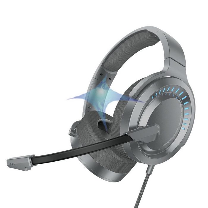 Baseus Baseus GAMO Gaming Headset für PC Laptop Stereo Virtual Surround Sound mit Mikrofon RGB-LED-Beleuchtung Over-Ear Kopfhörer Ohrhörer Grau Gaming-Headset
