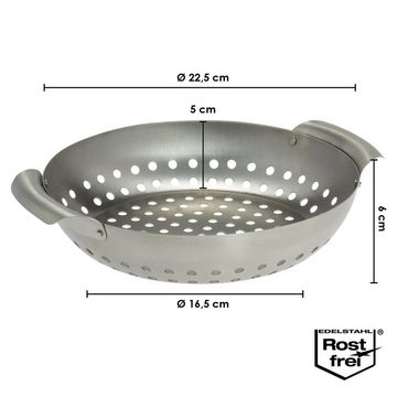 bremermann Grillplatte Edelstahl Grillkorb 2er Set rund (27 x 6 x 22,5 cm), Grillpanne