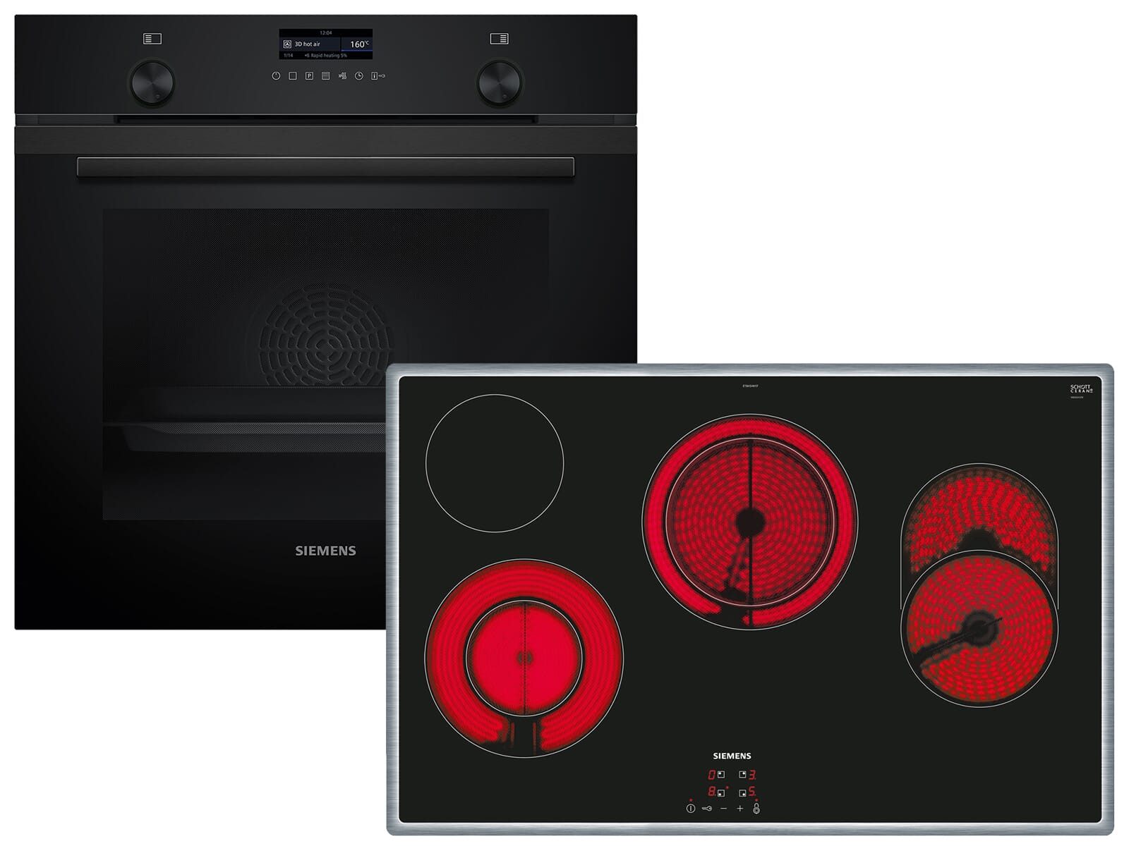 SIEMENS Backofen-Set, mit Teleskopauszug nachrüstbar, Pyrolyse-Selbstreinigung, TouchControl-Bedienung