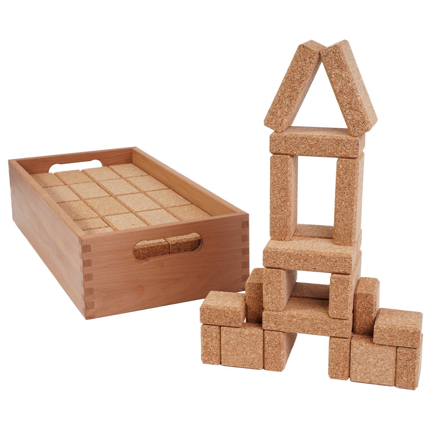 KOKA Kreativset Großes Kork-Spielstein-Set mit Holzkiste, Frei von gesundheitsschädlichen Stoffen und Chemikalien