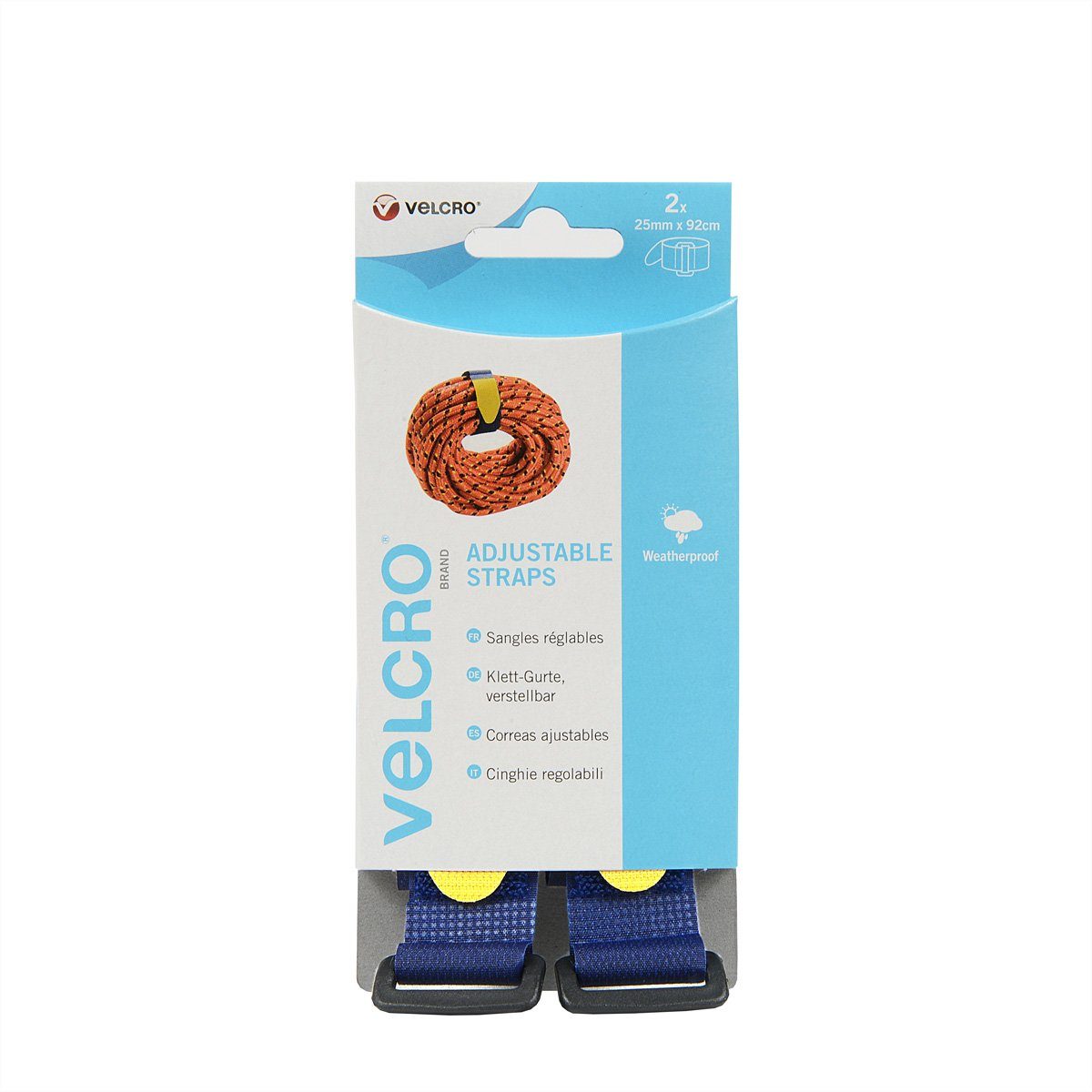 VELCRO Kabelbinder Verstellbarer Tragegurt mit Klettverschluss Everyday Haken & Flausch Gurt 25mm x 92cm x 2 Blau, VEL-EC60327