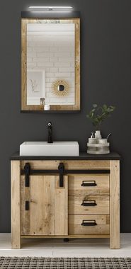 Furn.Design Badezimmer-Set Stove, (Waschtisch und Badspiegel in Used Wood, Breite 95 cm), mit Waschbecken, mit Beleuchtung, Soft-Close