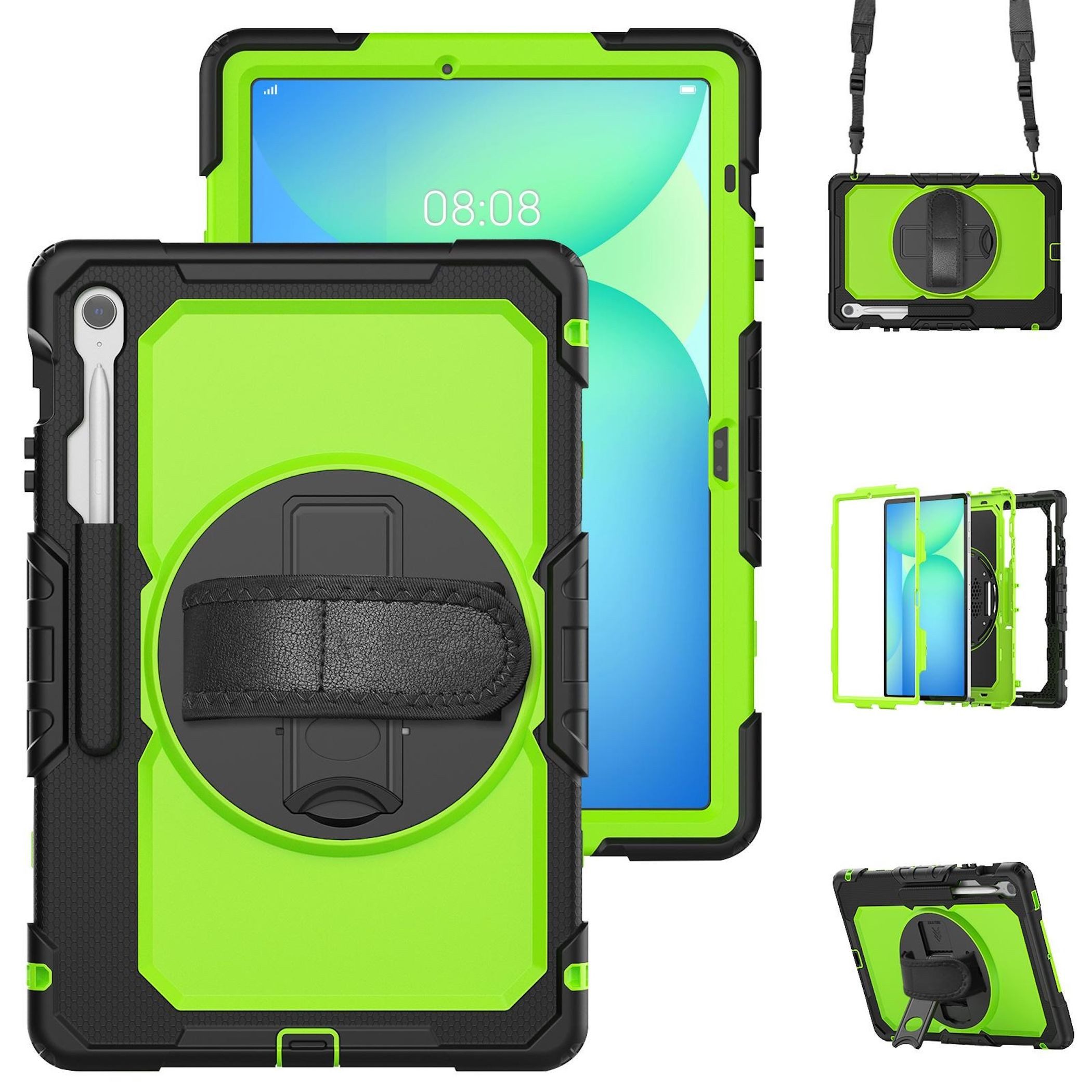 Wigento Tablet-Hülle Für Samsung Galaxy Tab S10 FE Plus Hülle Halter & Schultergurt Grün, Drehgriff, stoßfest, Schultergurt