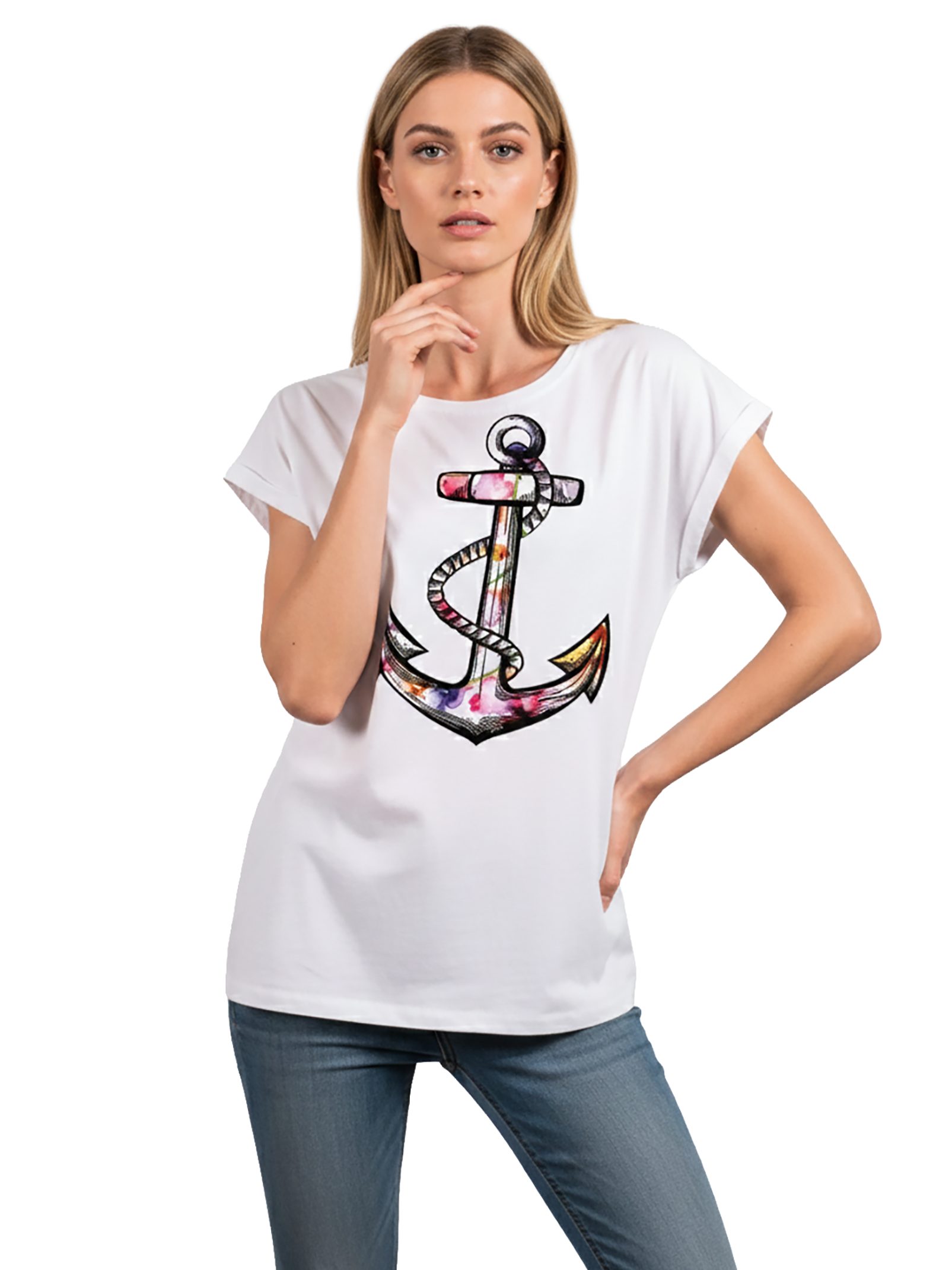 MAKAYA Tunikashirt Damen Top mit Blumen Motiv Sommer T-Shirt Oversize Print Blumenmuster (Kurzarm, Weiß, Rosa, Grau) große Größen