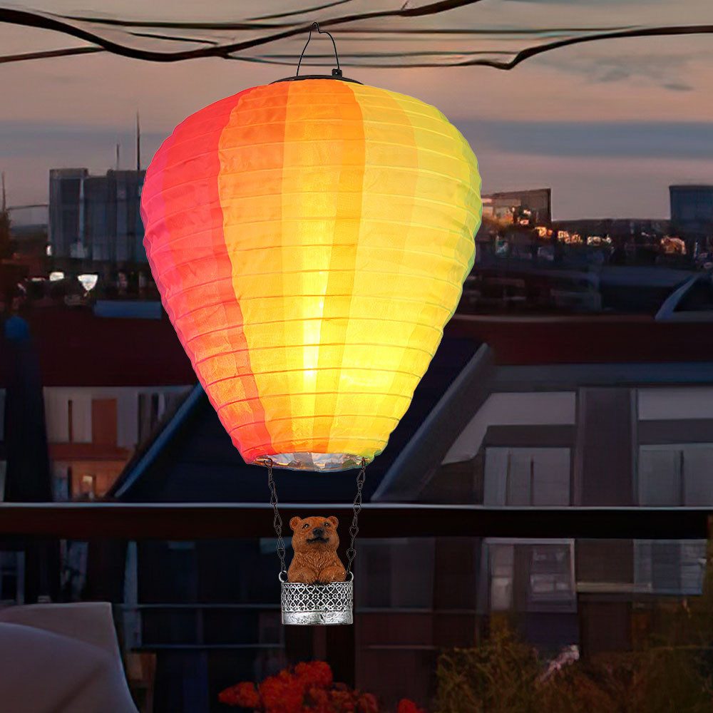 GLOBO LIGHTING LED Solarleuchte, LED-Leuchtmittel fest verbaut, Warmweiß, LED Solarleuchte Heißluftballon Außenleuchte Gartendeko Textil bunt D