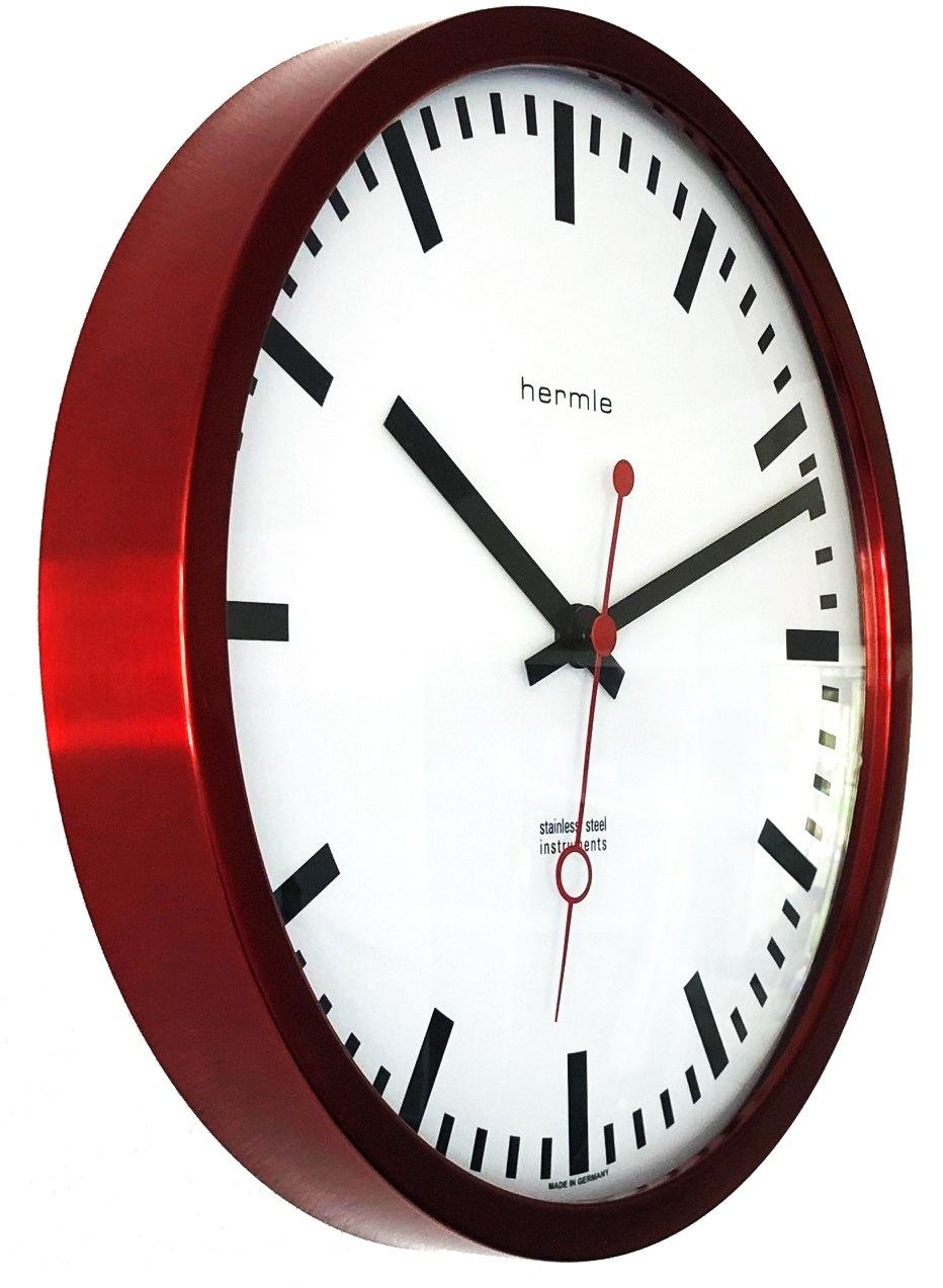 Hermle Wanduhr 30471-362100 Quarz Bahnhof Design rot 30cm (roter Sekundenzeiger)