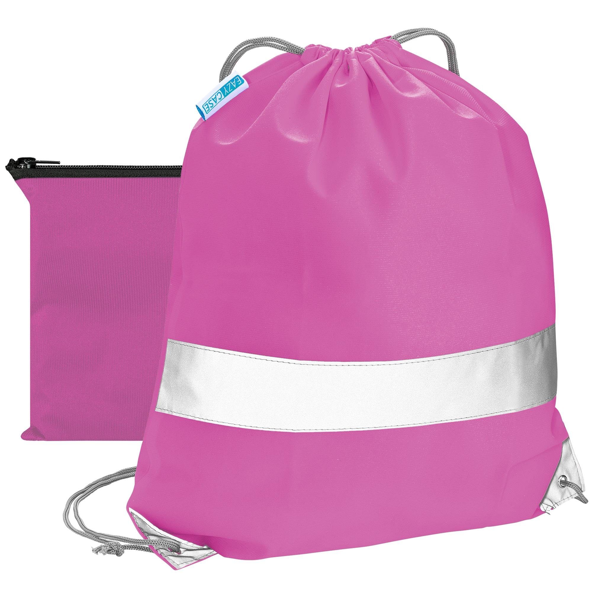EAZY CASE Turnbeutel Turnbeutel mit Reflektoren und Tasche (mit Tasche), Turnbeutel Schulsport reflektierend Sportbeutel Festival Bag Pink