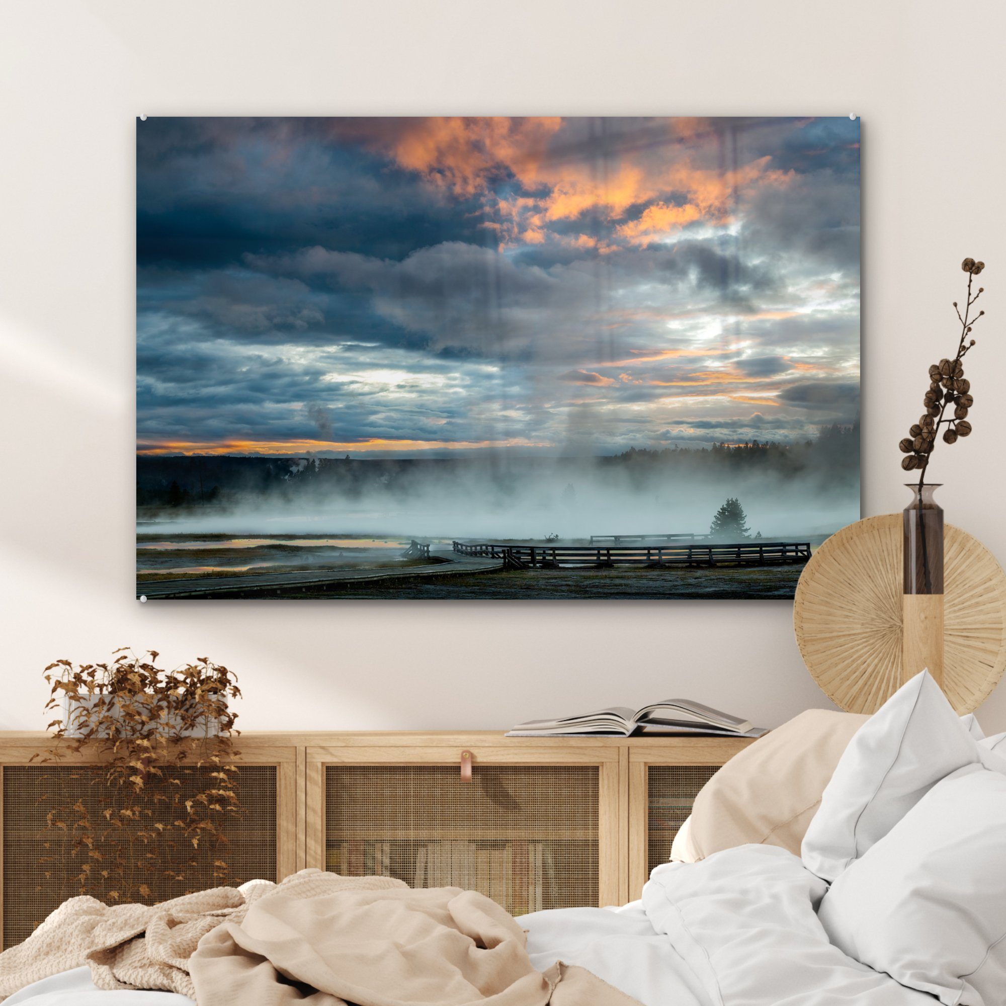 St), Schlafzimmer Acrylglasbild - Wohnzimmer Luft MuchoWow Nebel, (1 - Yellowstone Acrylglasbilder &