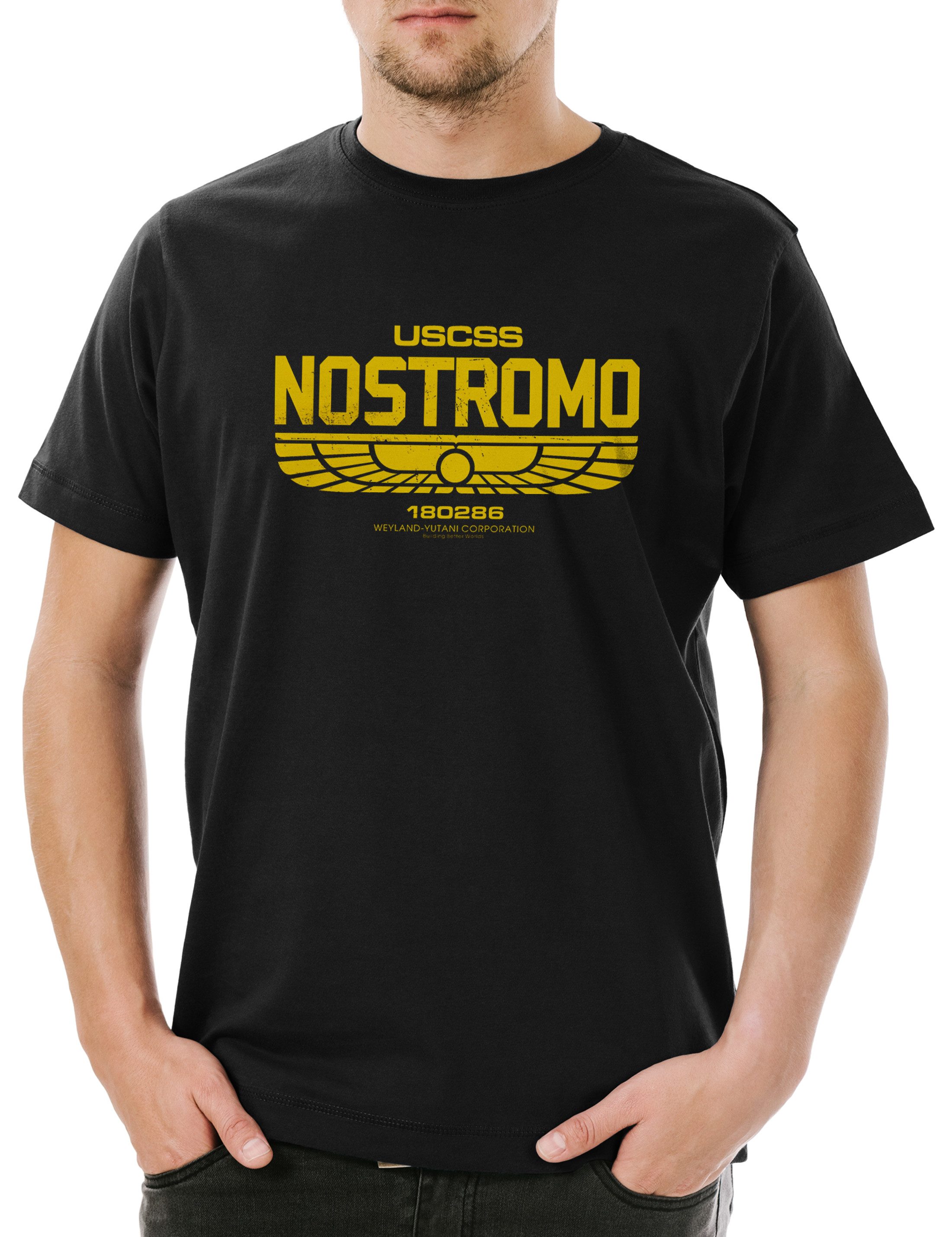 Urban Backwoods Print-Shirt USCSS Nostromo 4 Herren T-Shirt Alien Prometheus Nostromo Weyland (1-tlg) Corporation Weyland Aliens Yutani