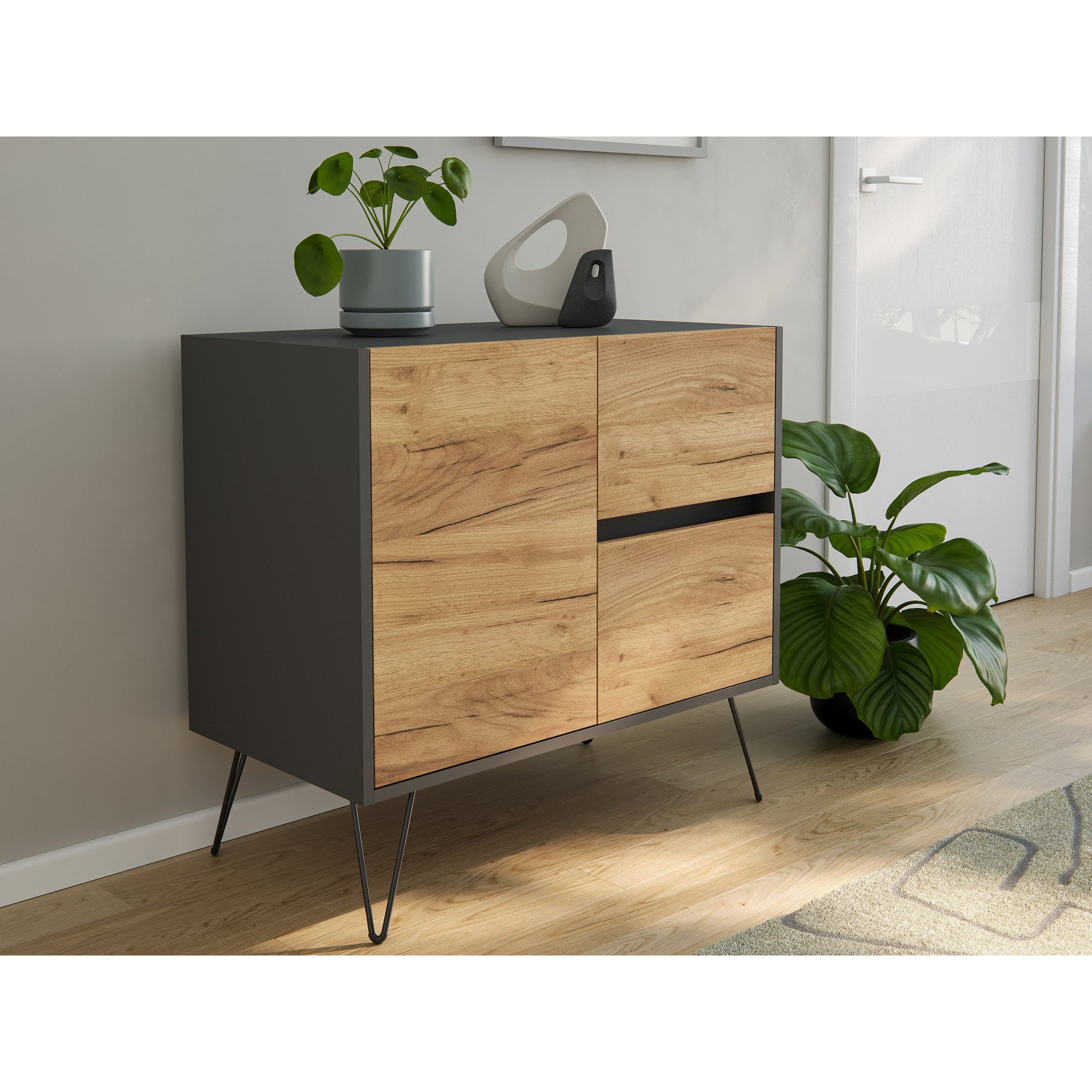 Posseik Sideboard Posseik Sideboard Industrial C 80 cm Grafit/Eiche Front