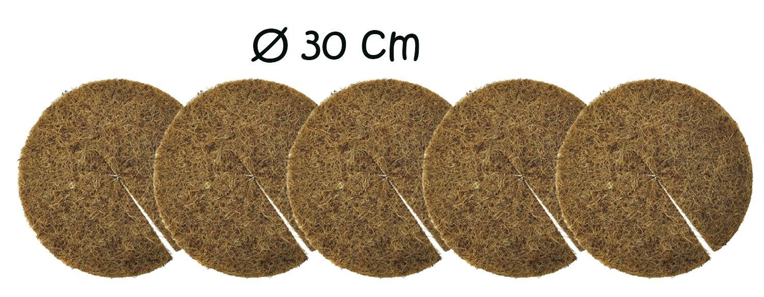 Lucht Winterschutzvlies 5x Kokos-Mulchscheibe rund 300mm Braun, (Set, 5-St., Kokos-Mulchscheibe), Kokosscheibe Kübelabdeckung Unkrautschutz Pflanzenabdeckung