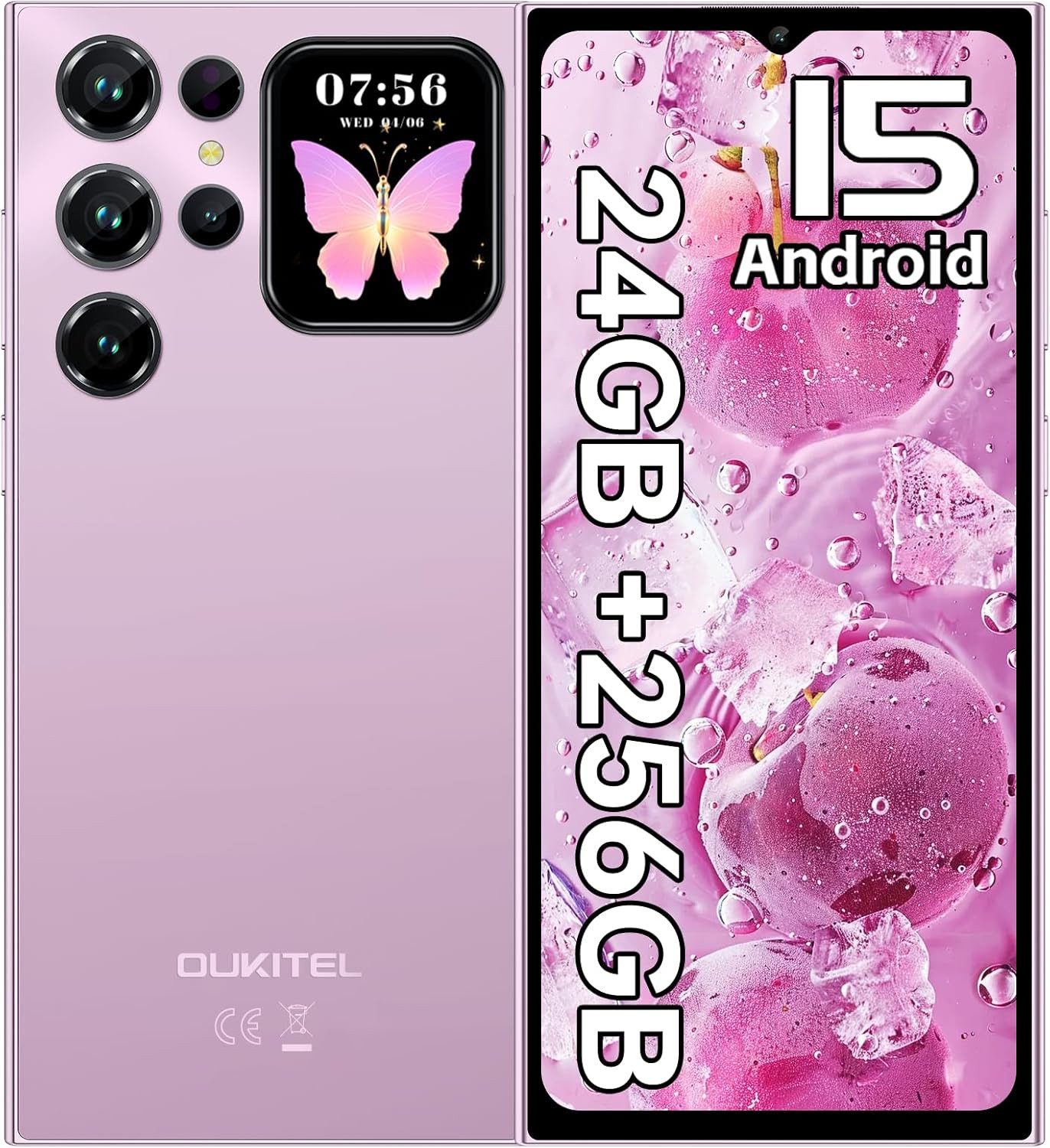 OUKITEL C62 Pro Android 15 Smartphone (17,48 cm/6.88 Zoll, 256 GB Speicherplatz, 13 MP Kamera, 5150mAh, 24(8+16)GB+256GB /1TB, 6.88" HD+ 90Hz, NFC, GPS, Face Unlock)