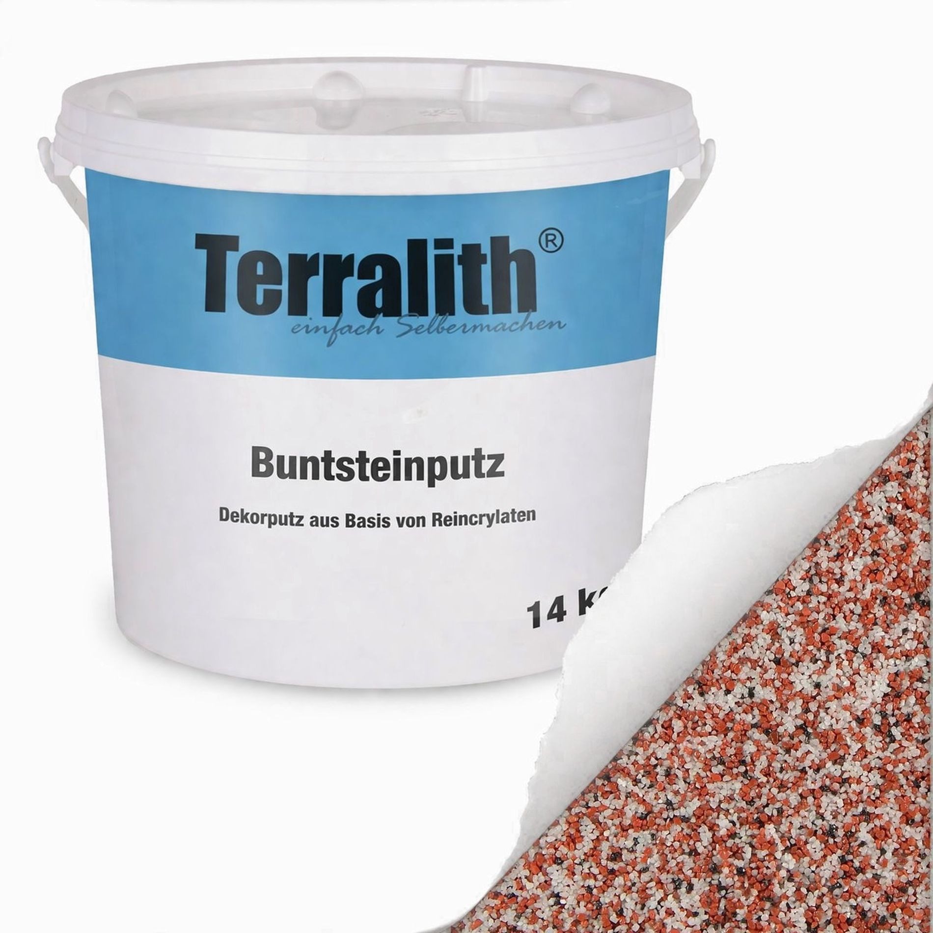 Terralith® Kunstharzputz Buntsteinputz Mosaikputz 2mm -14 kg- BSP50 (Eimer, Verarbeitungsfertig) Dekorationsputz aus Marmor-Granulat bzw. eingefärbter Körnung