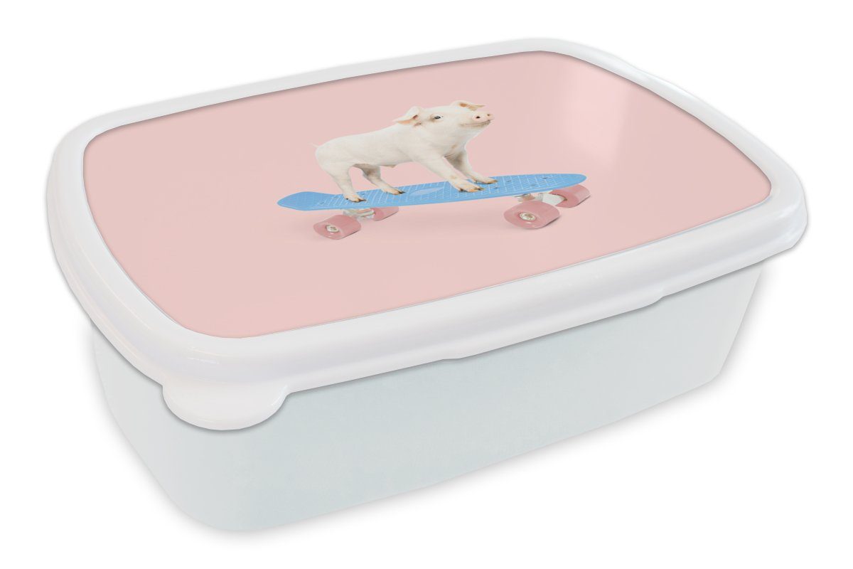 - Lunchbox Schwein Brotbox Rosa Kinder Skateboard für (2-tlg), Brotdose, Erwachsene, - - - für Tiere, MuchoWow und Jungs Mädchen und Kunststoff, Blau weiß