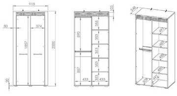 Feldmann-Wohnen Kleiderschrank ARTIS (Schrank) B/T/H: 92 cm x 55 cm x 200 cm