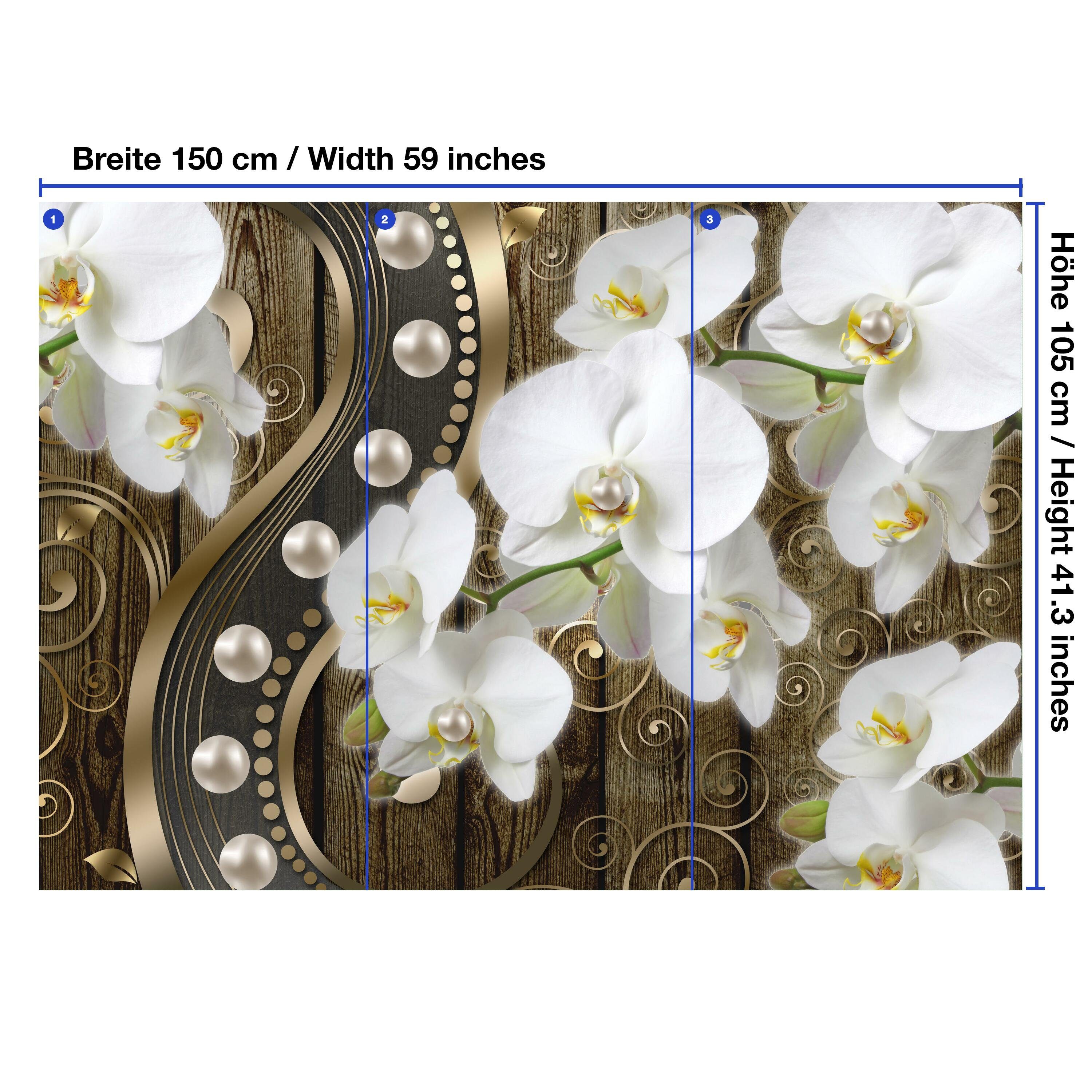 3D Wandtapete, matt, Vliestapete Orchideen Fototapete wandmotiv24 glatt, Motivtapete, Effekt Perlen,
