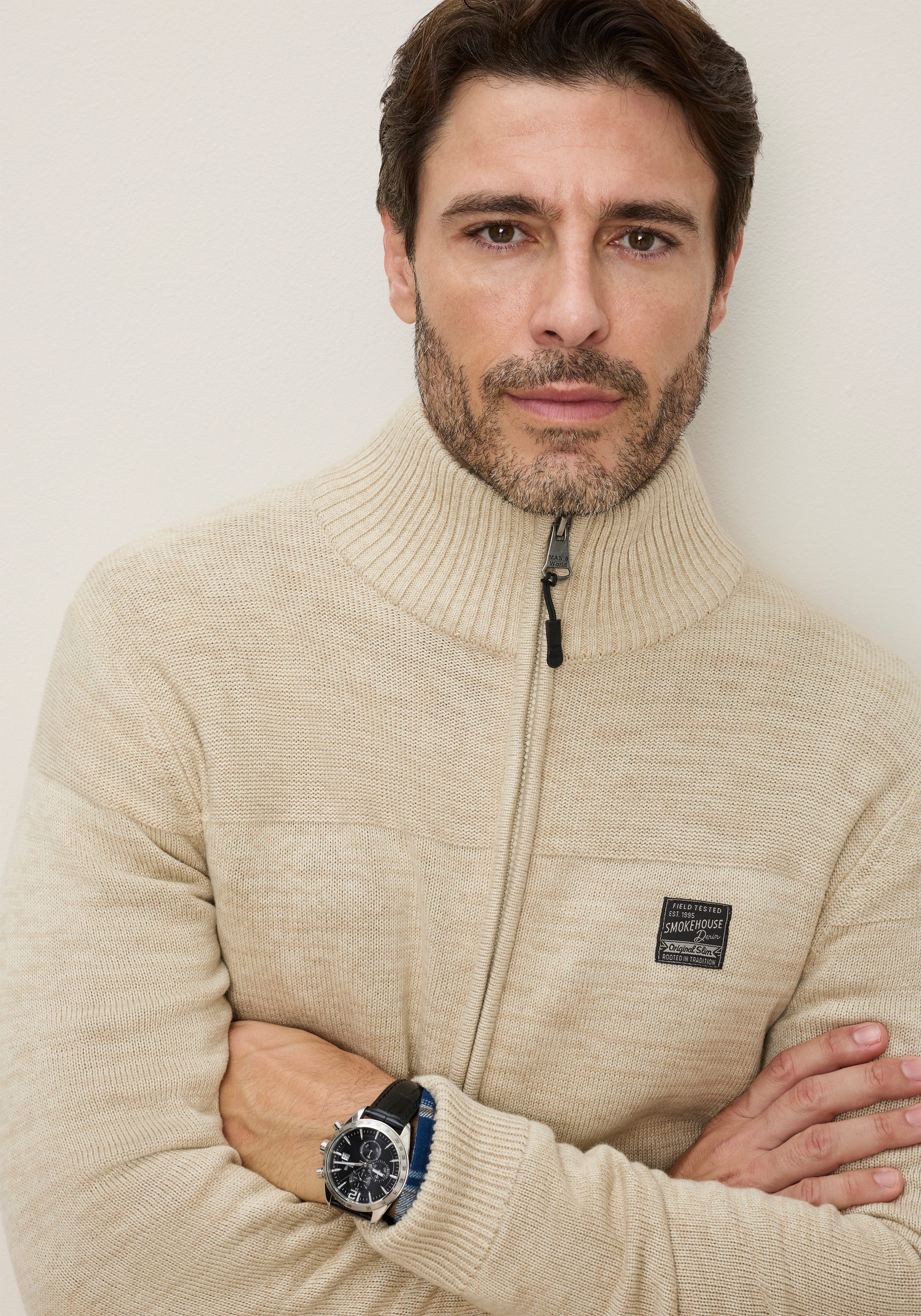 Man's World Strickjacke Neue Kollektion! Highlight 2 Strickstrukturen Regular Fit, mit melierter Optik, mit Stehkragen – Bild 4 von 5