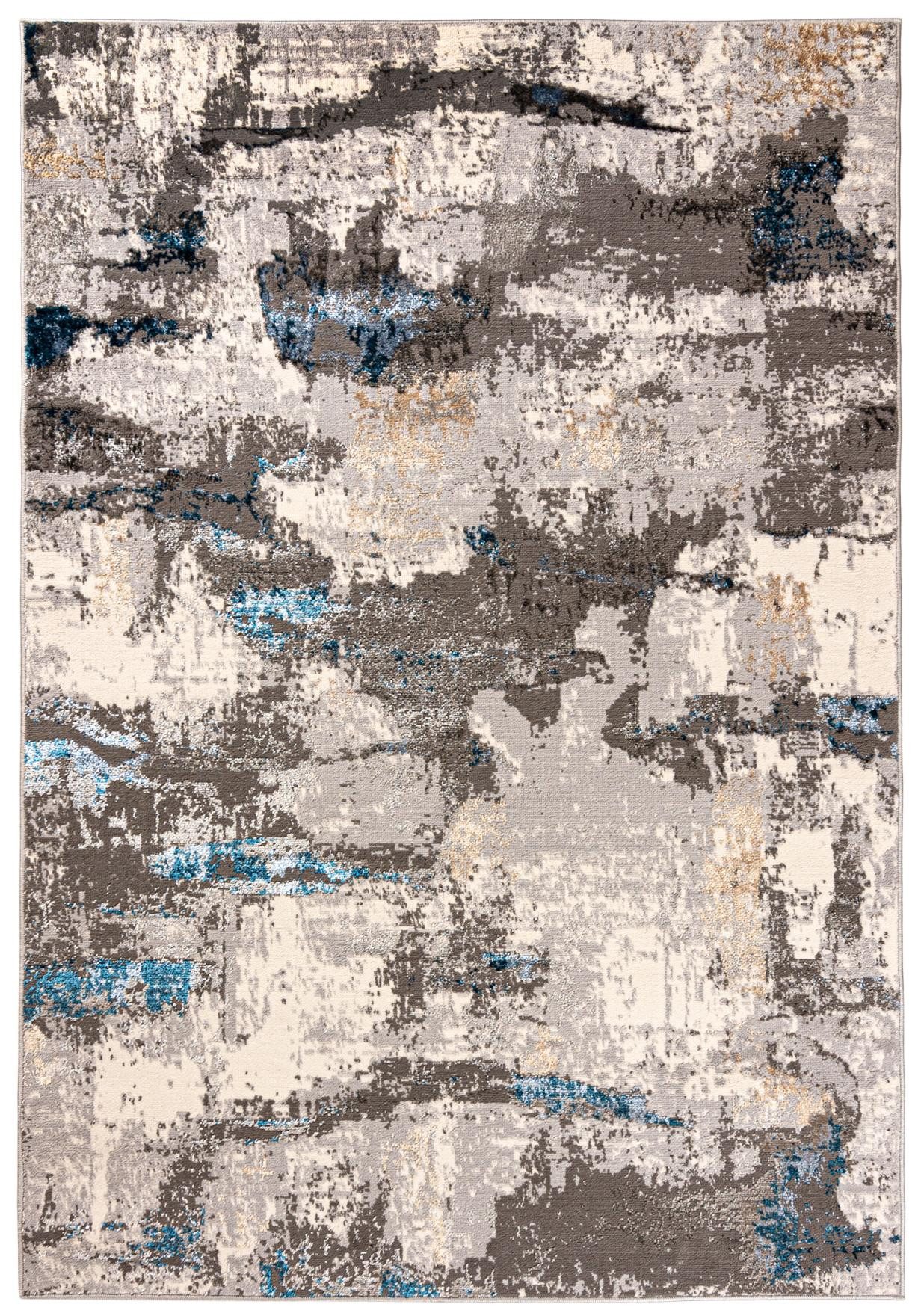 Mazovia Designteppich Modern Abstrakt Anthrazit Blau Wohnzimmer, Schlafzimmer, Esszimmer, Fußbodenheizung