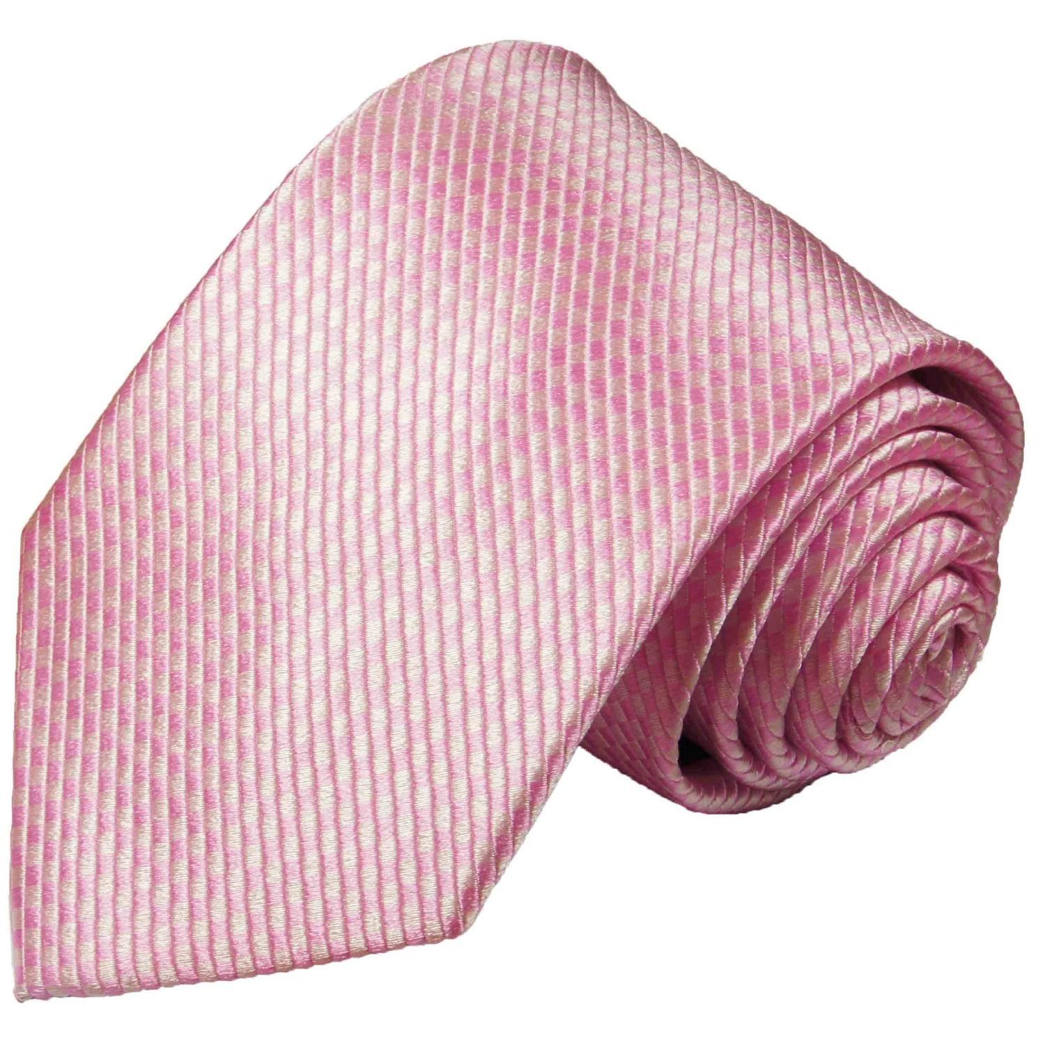 modern uni (Set, 2-St., Malone einfarbig Krawatte (6cm), Paul Einstecktuch) mit 100% mit Schmal Herren pink Krawatte 501 Seide Tuch rosa Seidenkrawatte
