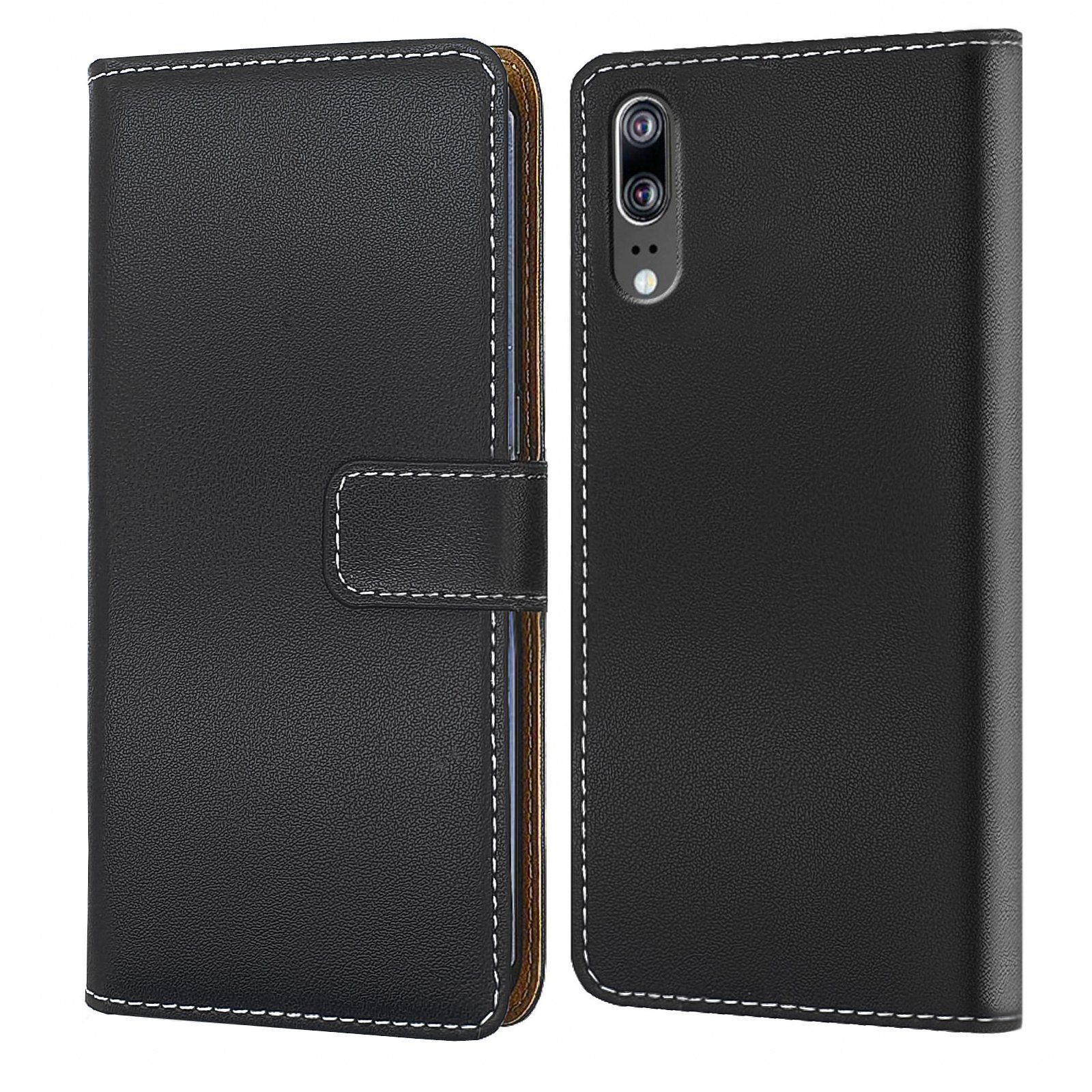 Numerva Handyhülle Bookstyle Etui Handytasche Schutzhülle für Huawei P20 / Lite / Pro, Klapphülle Flip Cover Schwarz
